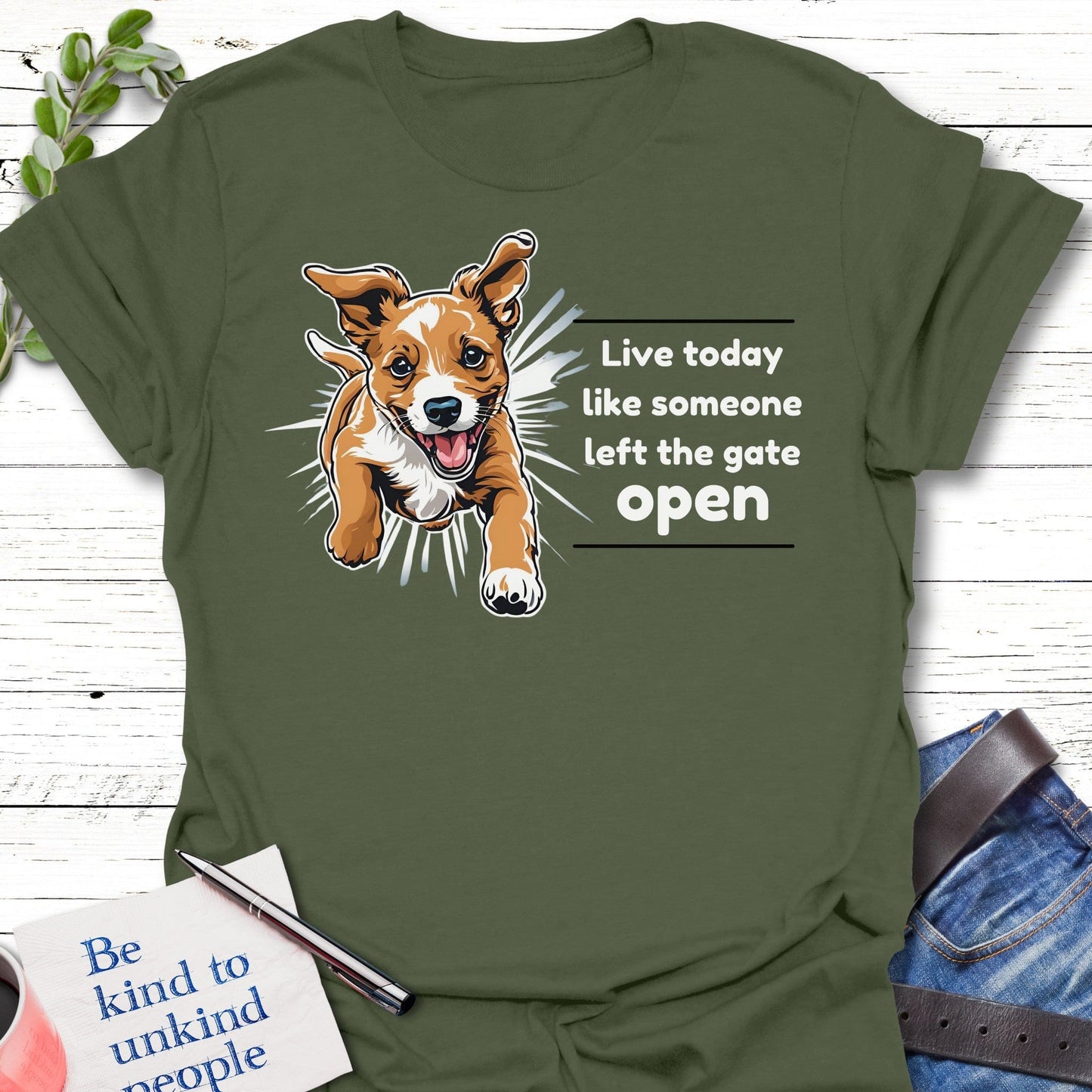 T-Shirt Military Green / S Gate Open T-Shirt Echo Kindness Printify