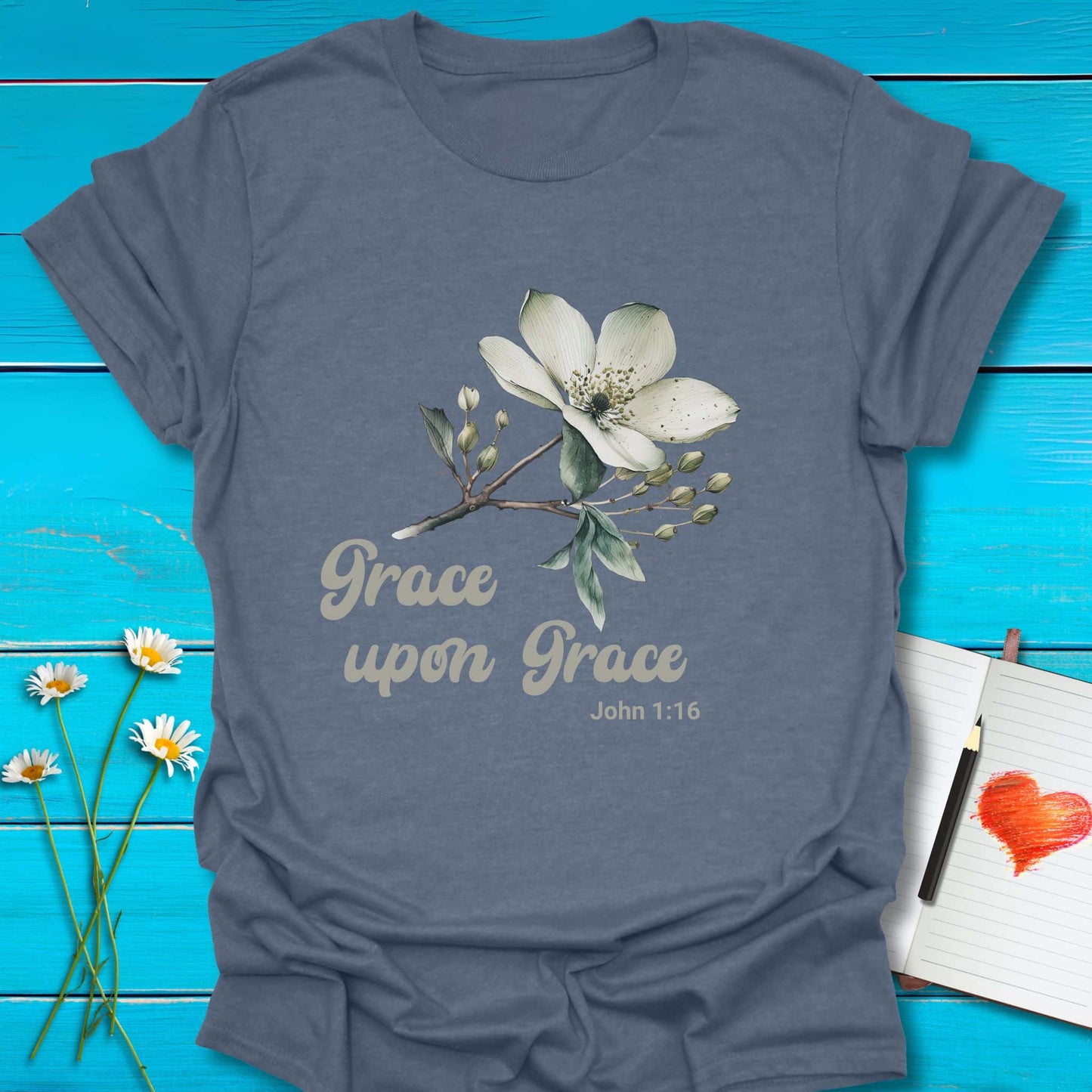 T-Shirt Heather indigo / S Grace upon Grace T-Shirt Echo Kindness Printify