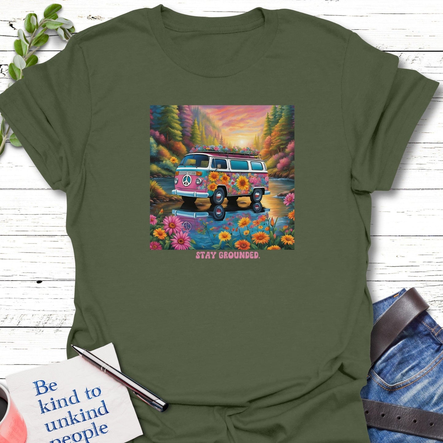 T-Shirt Military Green / S Grounded Journey T-Shirt Echo Kindness Printify