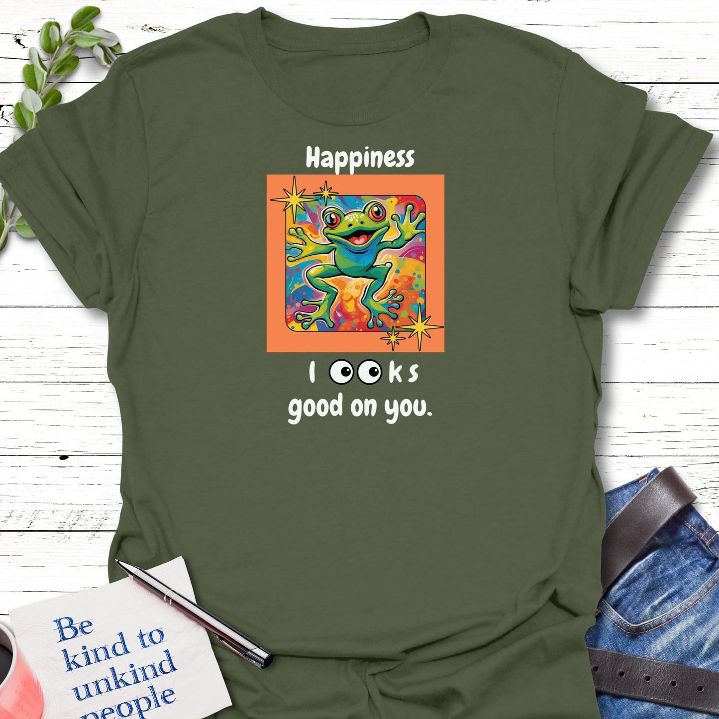T-Shirt Military Green / S Happy Frog Vibes T-Shirt Echo Kindness Printify