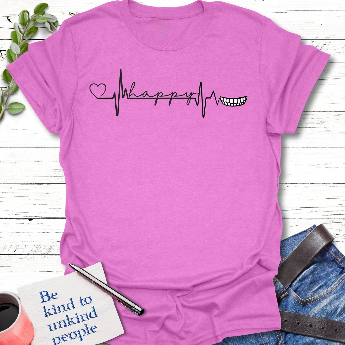 T-Shirt Heather Radiant Orchid / S Happy Heartbeat T-Shirt Echo Kindness Printify