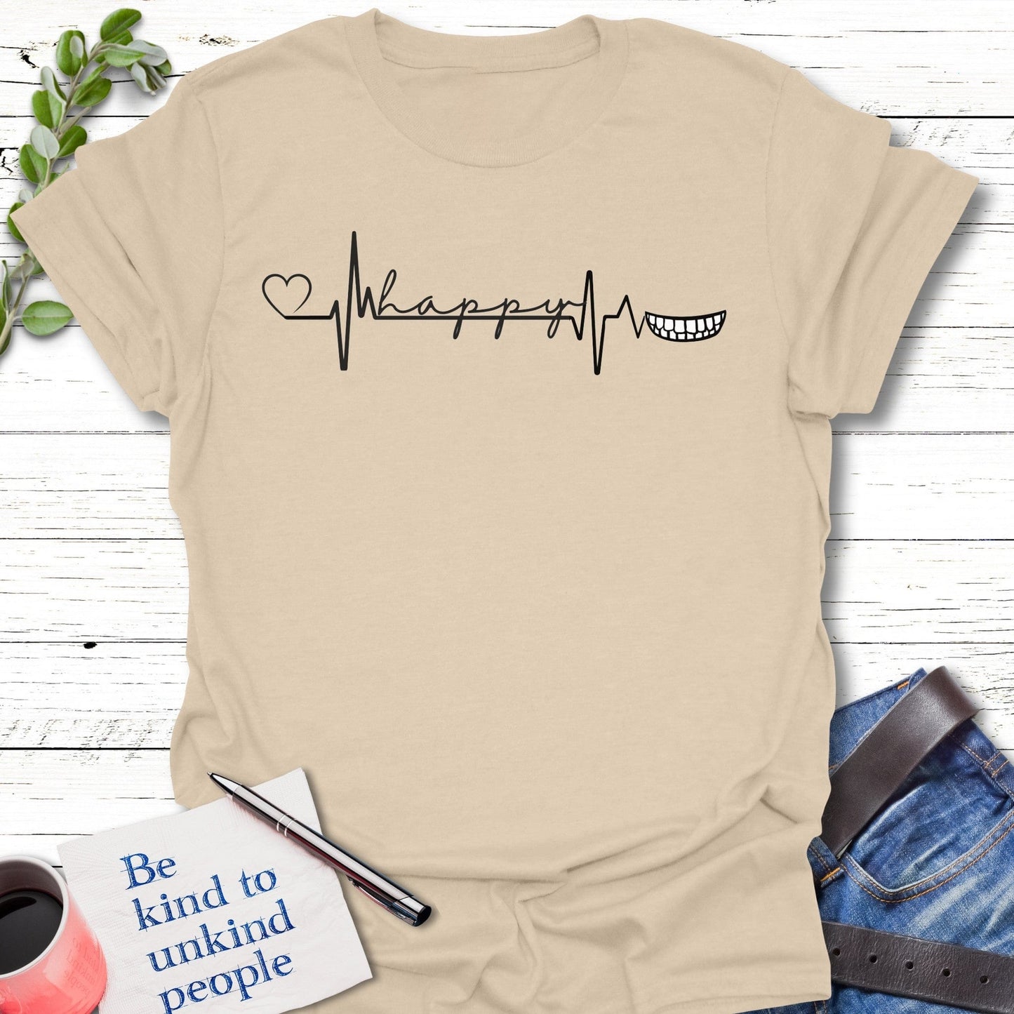 T-Shirt Sand / S Happy Heartbeat T-Shirt Echo Kindness Printify