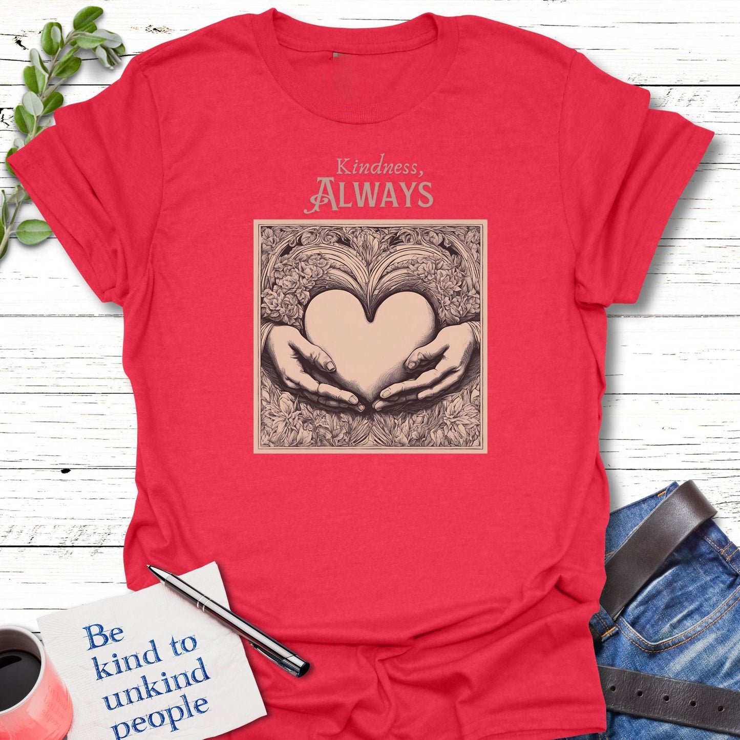 T-Shirt Heather Red / S Heart in Hand T-Shirt Echo Kindness Printify