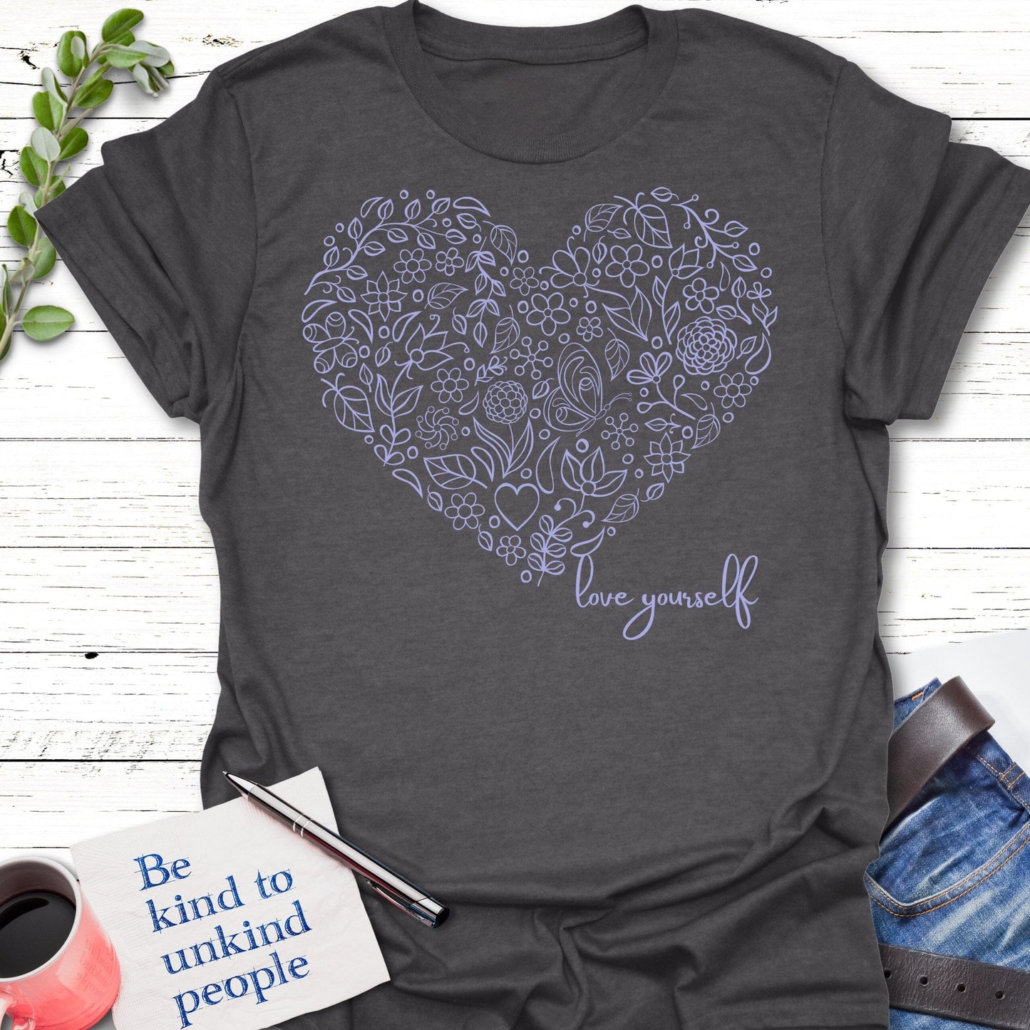 T-Shirt Graphite Heather / S Heart Yourself T-Shirt Echo Kindness Printify