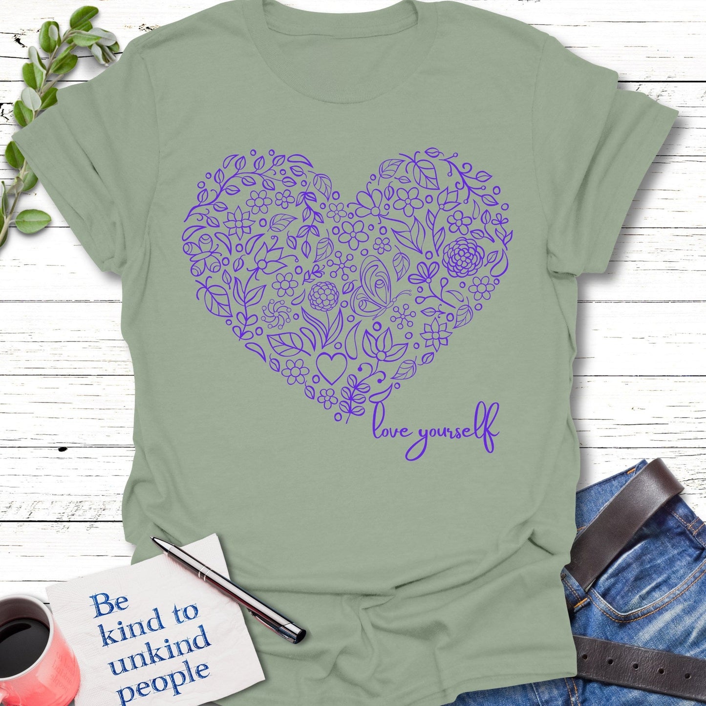 T-Shirt Sage / S Heart Yourself T-Shirt Echo Kindness Printify