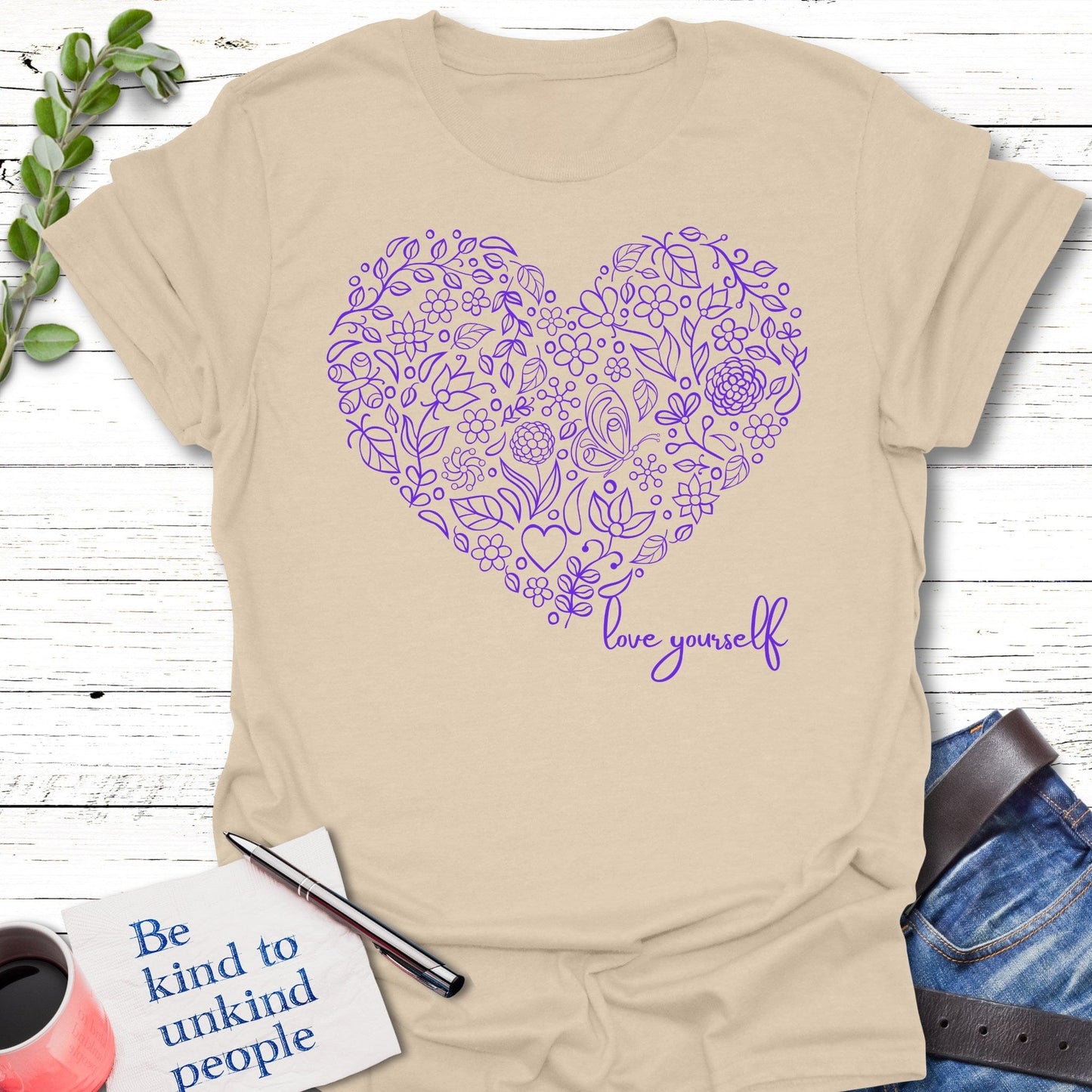 T-Shirt Sand / S Heart Yourself T-Shirt Echo Kindness Printify