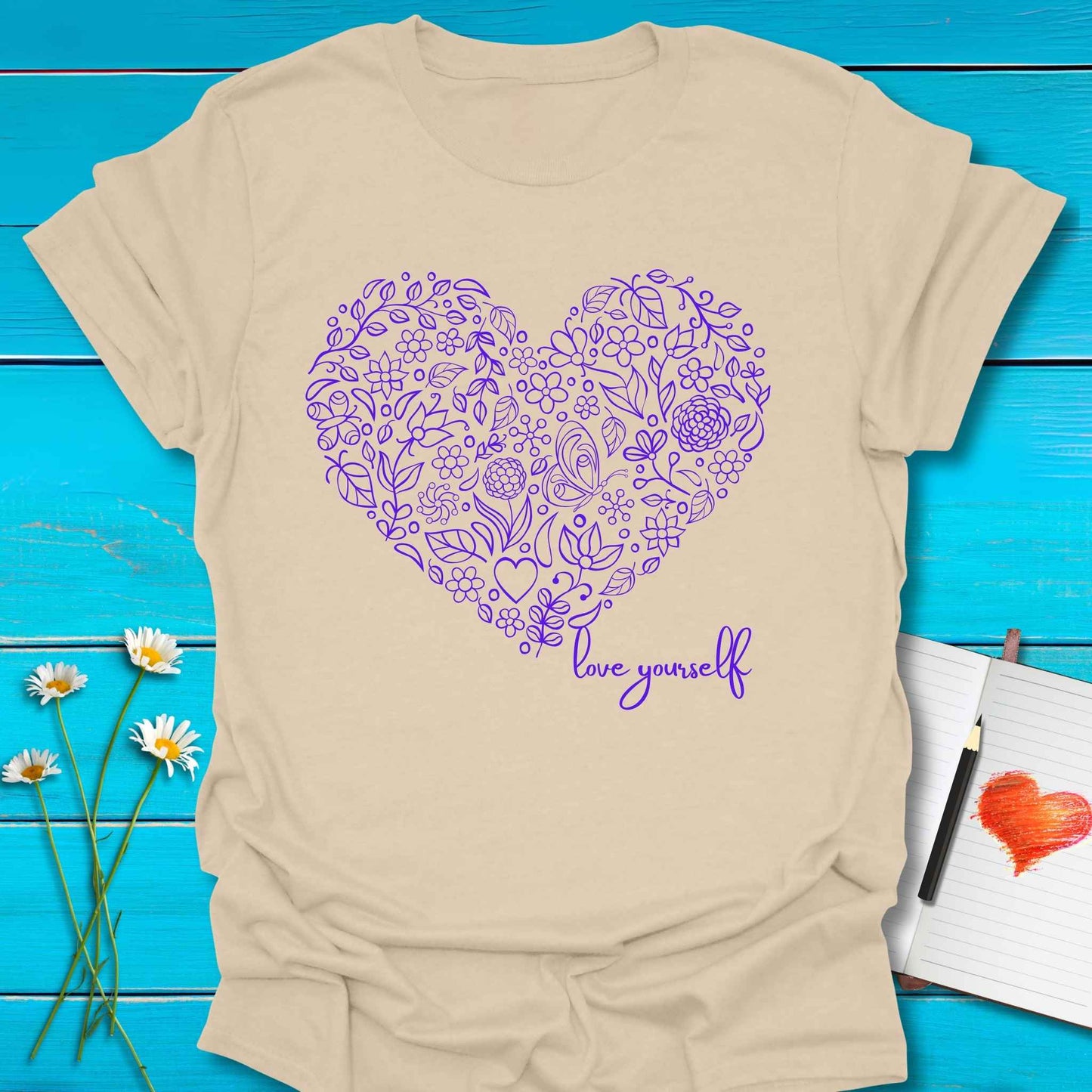 T-Shirt Sand / S Heart Yourself T-Shirt Echo Kindness Printify