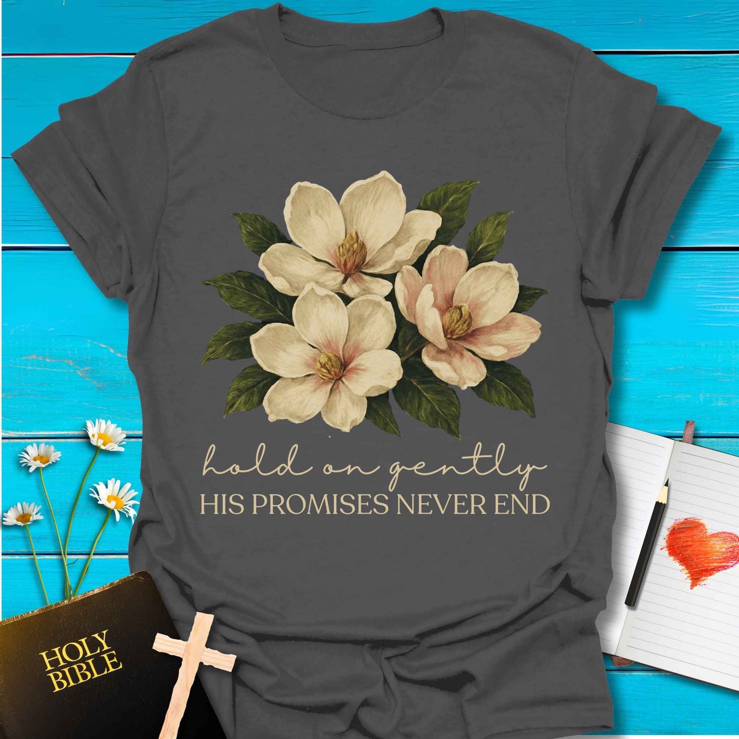 T-Shirt Charcoal / S Hold on Gently T-Shirt Echo Kindness Printify