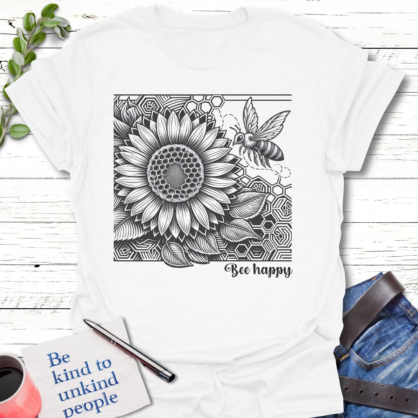 T-Shirt White / S Honey Bee Happy T-Shirt Echo Kindness Printify