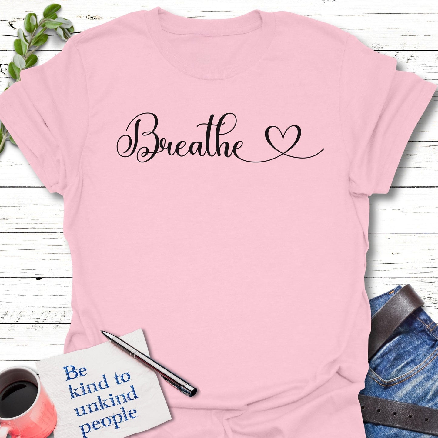 T-Shirt Light Pink / S Inhale Peace T-Shirt Echo Kindness Printify