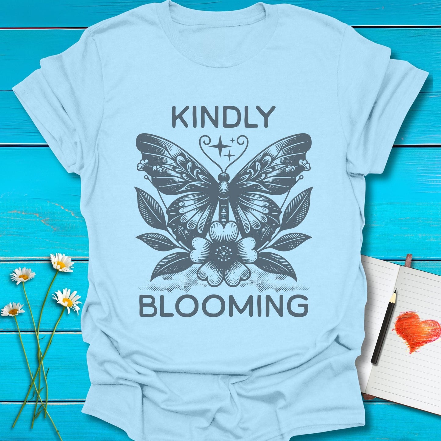 T-Shirt Light Blue / S Kindly Blooming T-Shirt Echo Kindness Printify