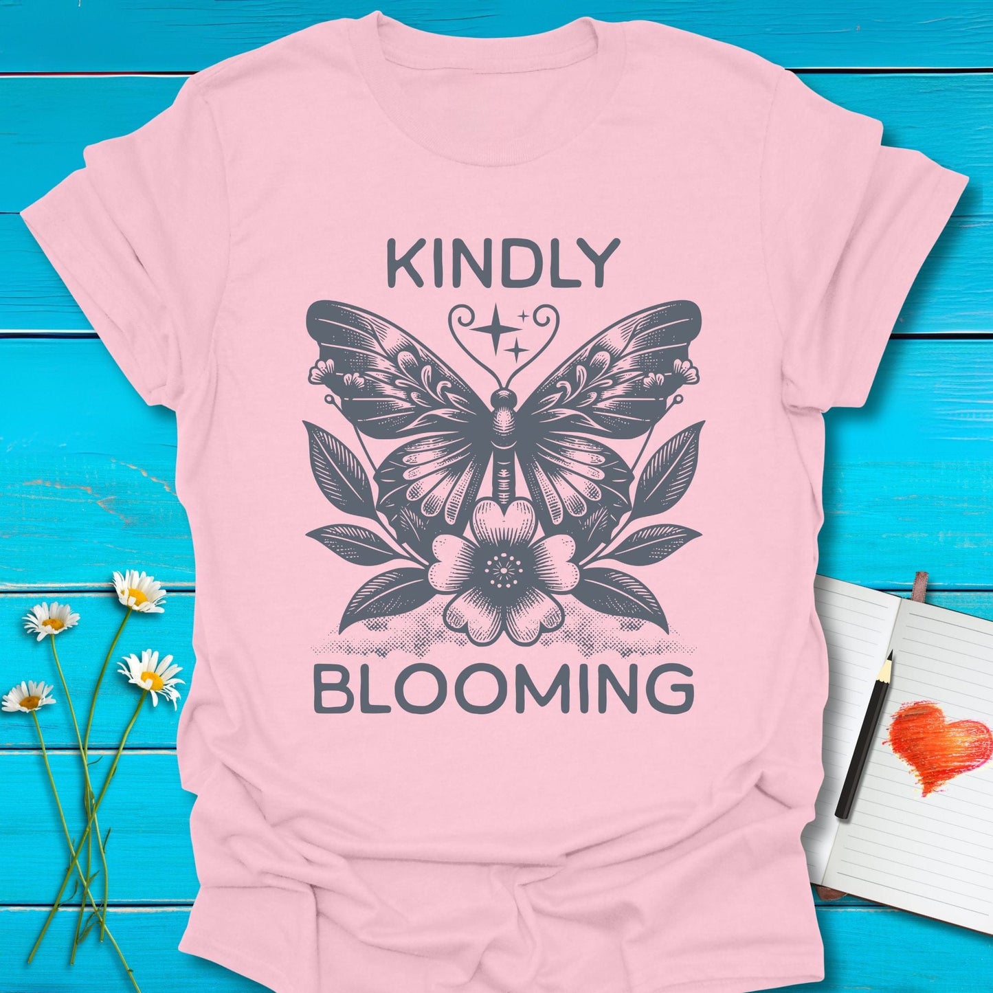 T-Shirt Light Pink / S Kindly Blooming T-Shirt Echo Kindness Printify