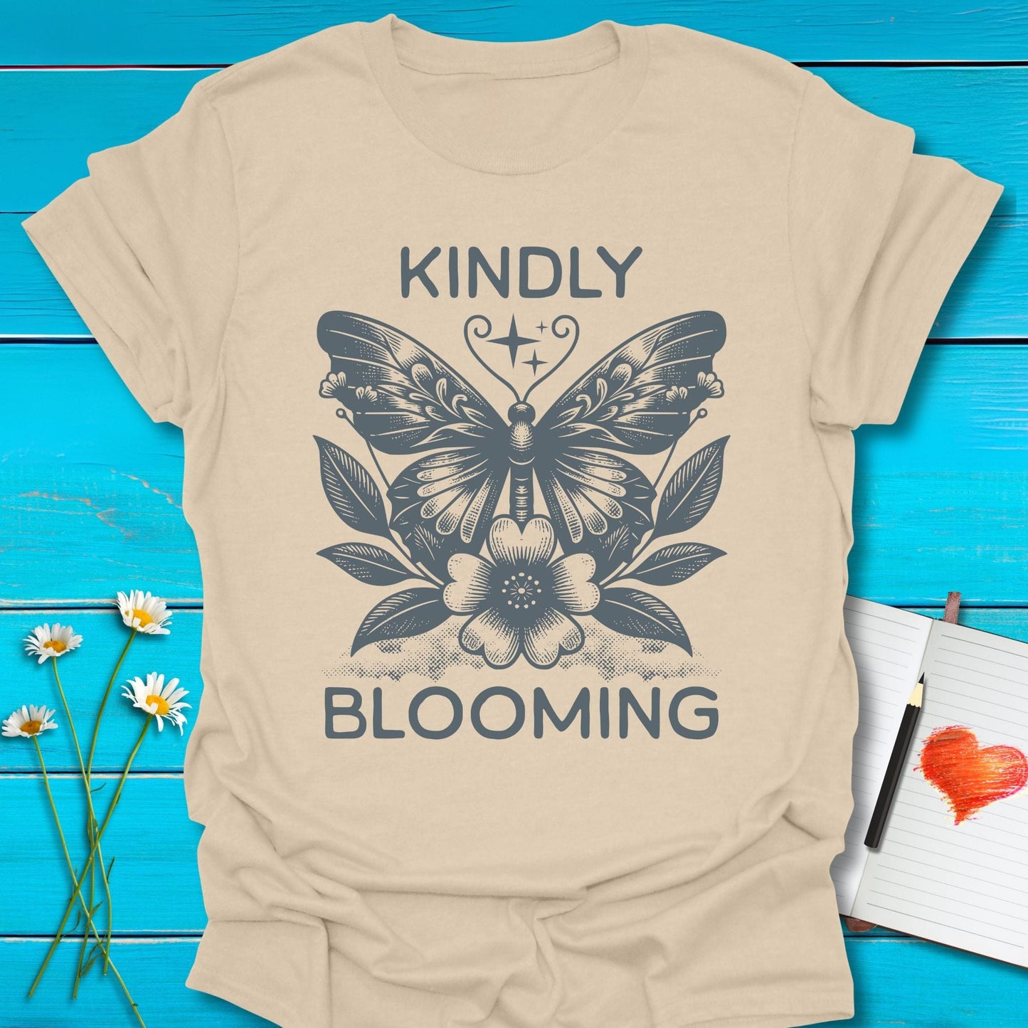 T-Shirt Sand / S Kindly Blooming T-Shirt Echo Kindness Printify