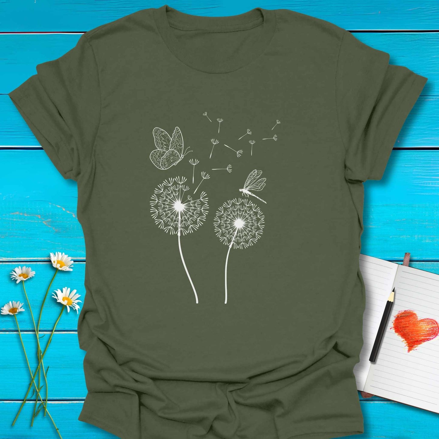 T-Shirt Military Green / S Kindness Floats Far T-Shirt Echo Kindness Printify
