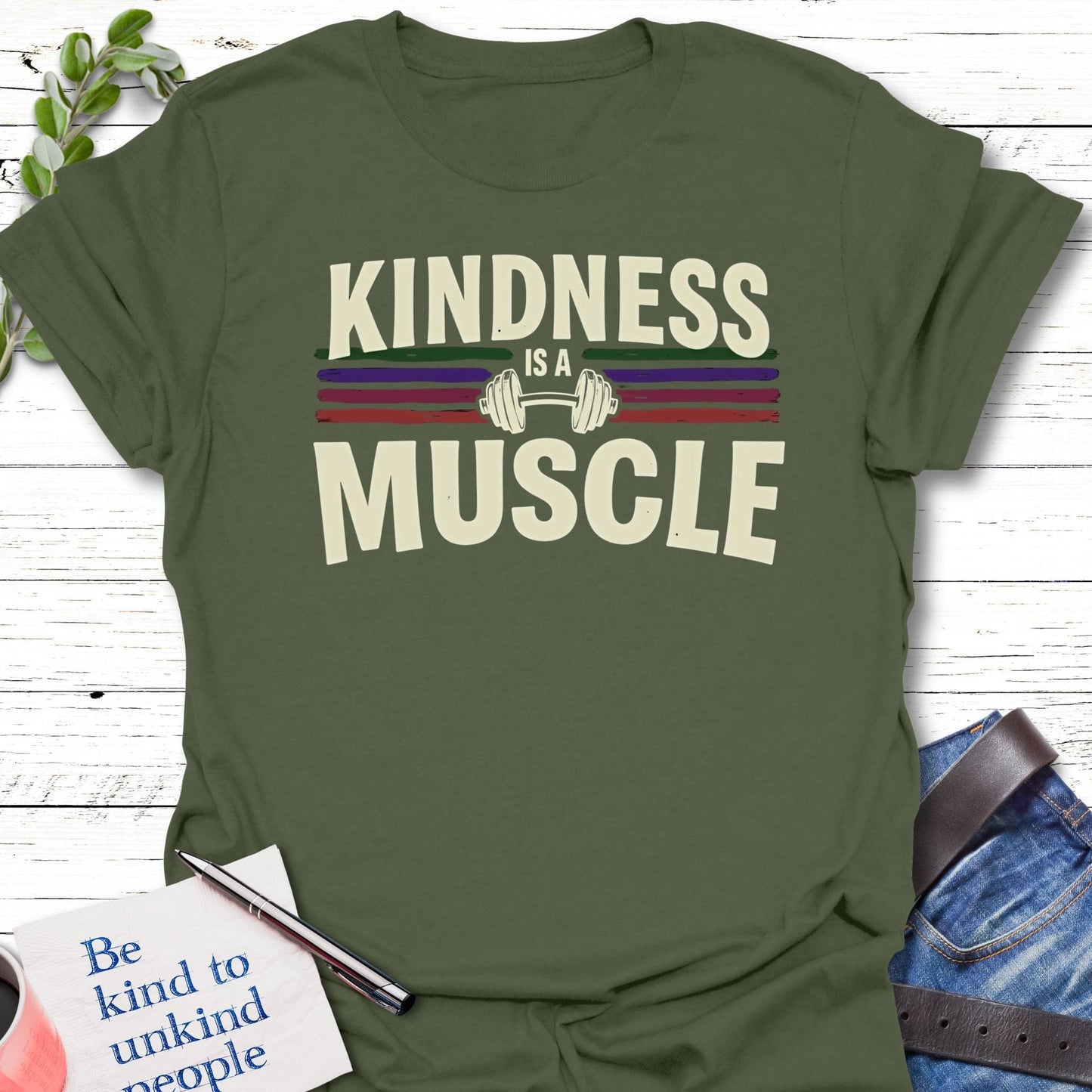 T-Shirt Military Green / S Kindness Muscle T-Shirt Echo Kindness Printify