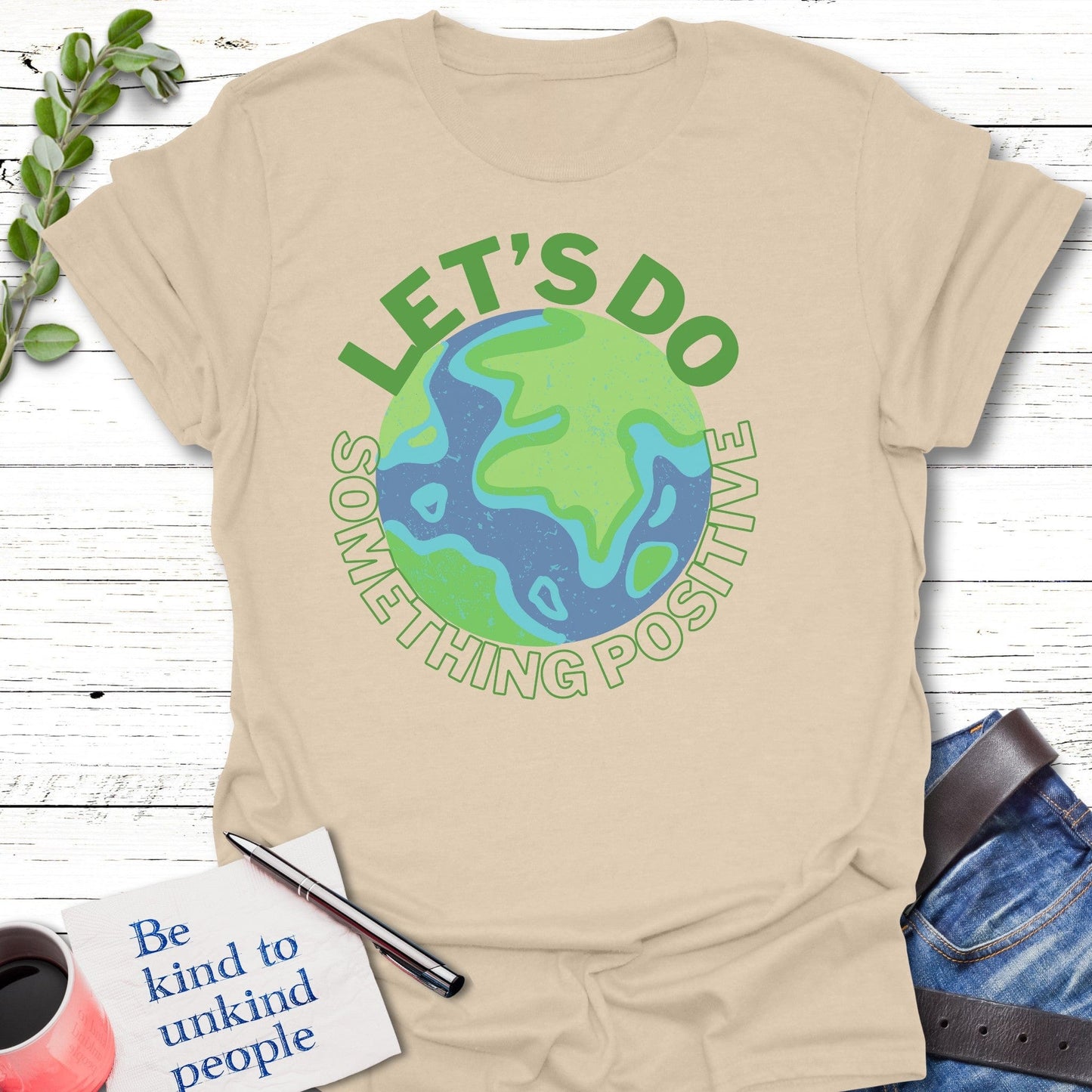 T-Shirt Sand / S Let's Do Positive T-Shirt Echo Kindness Printify