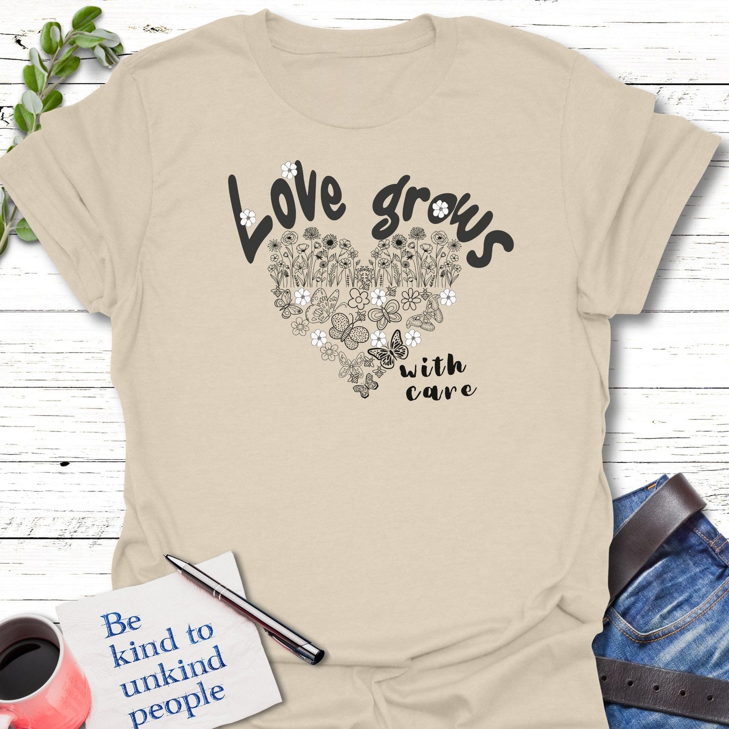 T-Shirt Natural / S Love Grows T-Shirt Echo Kindness Printify