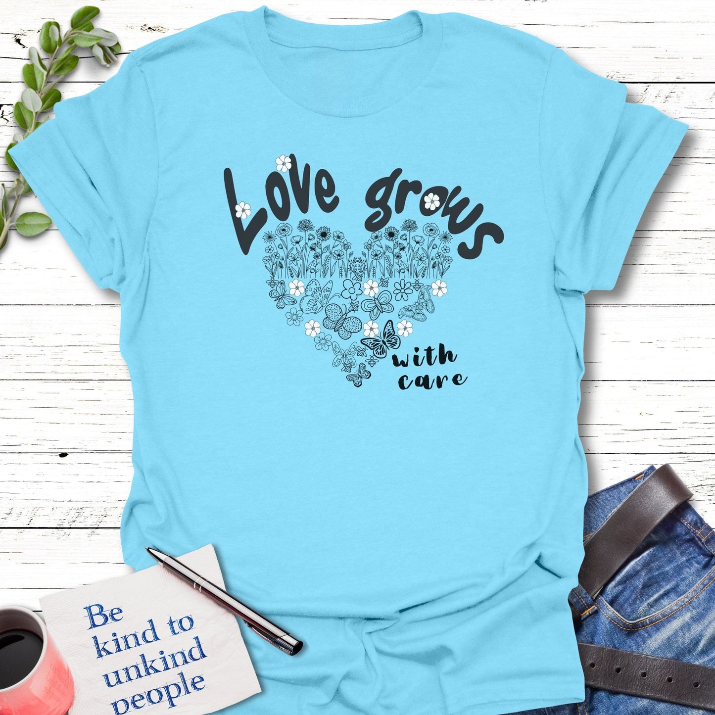 T-Shirt Sky / S Love Grows T-Shirt Echo Kindness Printify