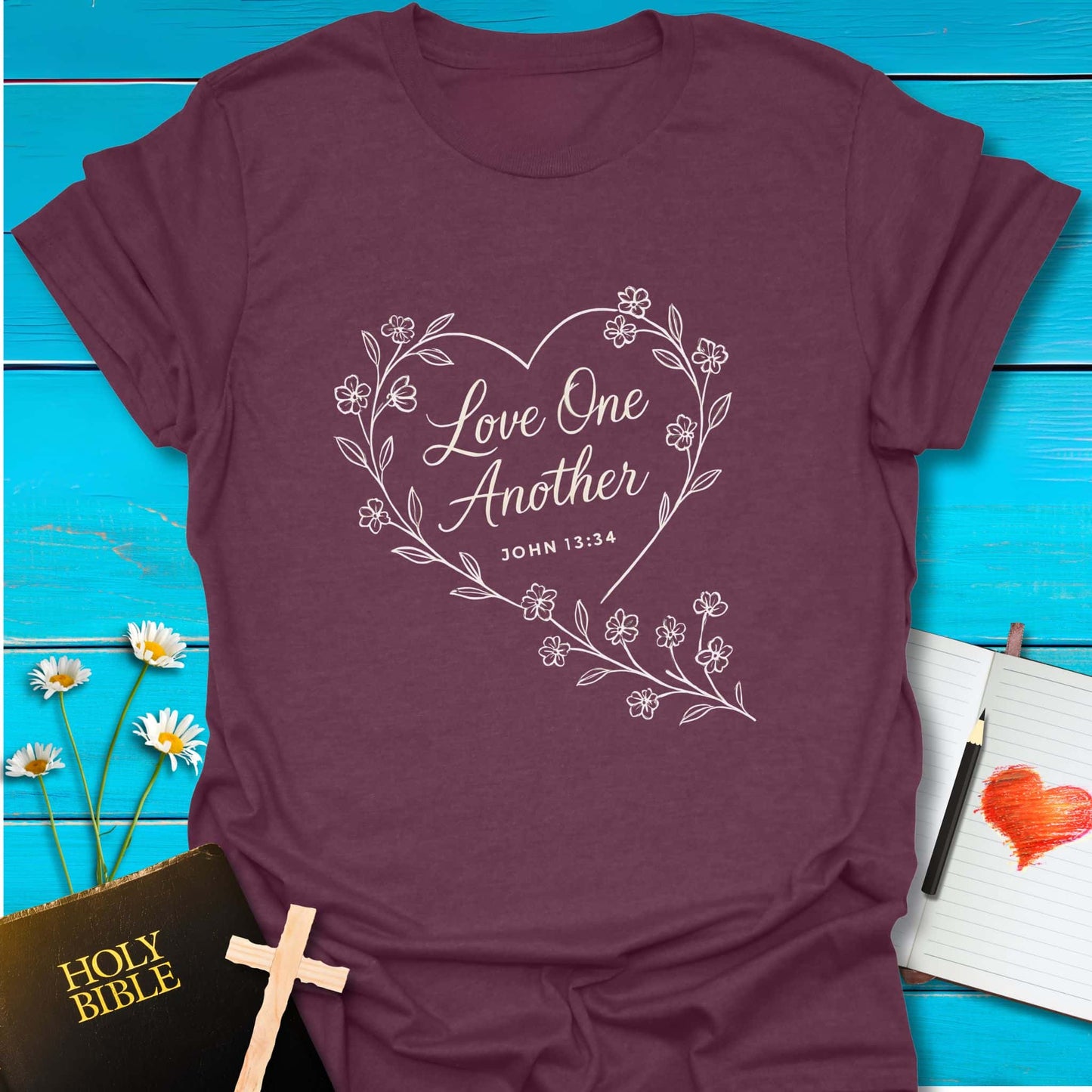 T-Shirt Heather Maroon / S Love One Another T-Shirt Echo Kindness Printify