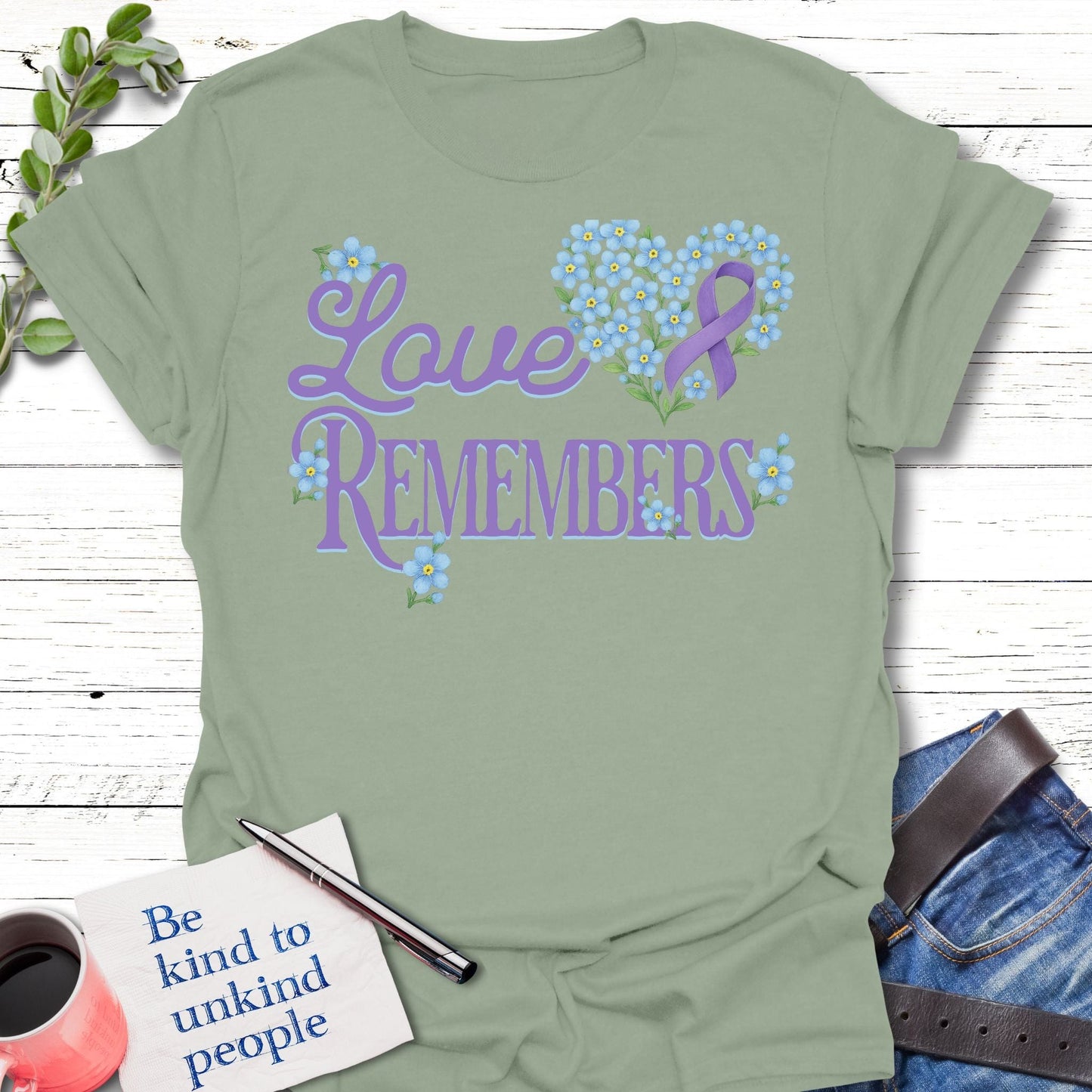 T-Shirt Sage / S Love Remembers T-Shirt Echo Kindness Printify