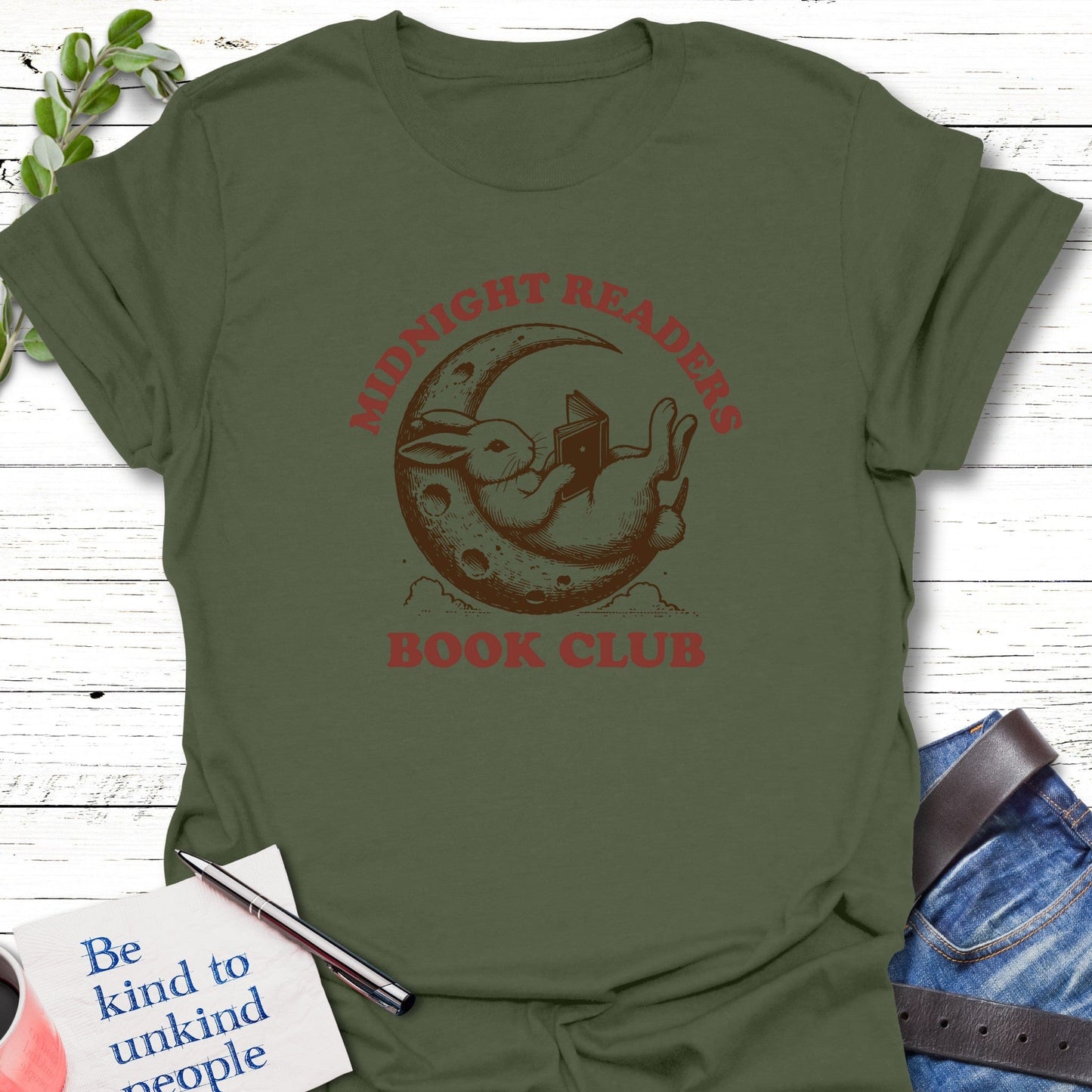 T-Shirt Military Green / S Lunar Bunny Tales Echo Kindness Printify