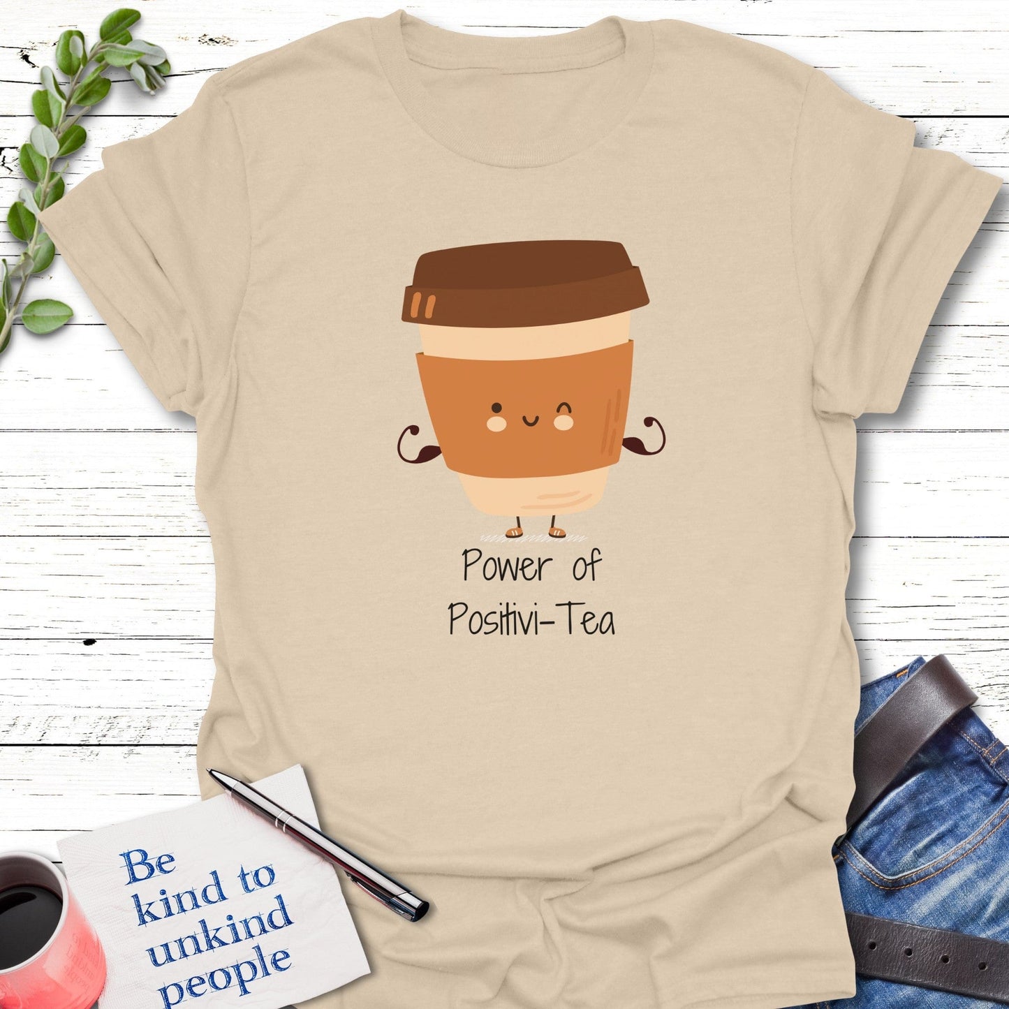 T-Shirt Sand / S Mighty Positivi-tea T-Shirt Echo Kindness Printify
