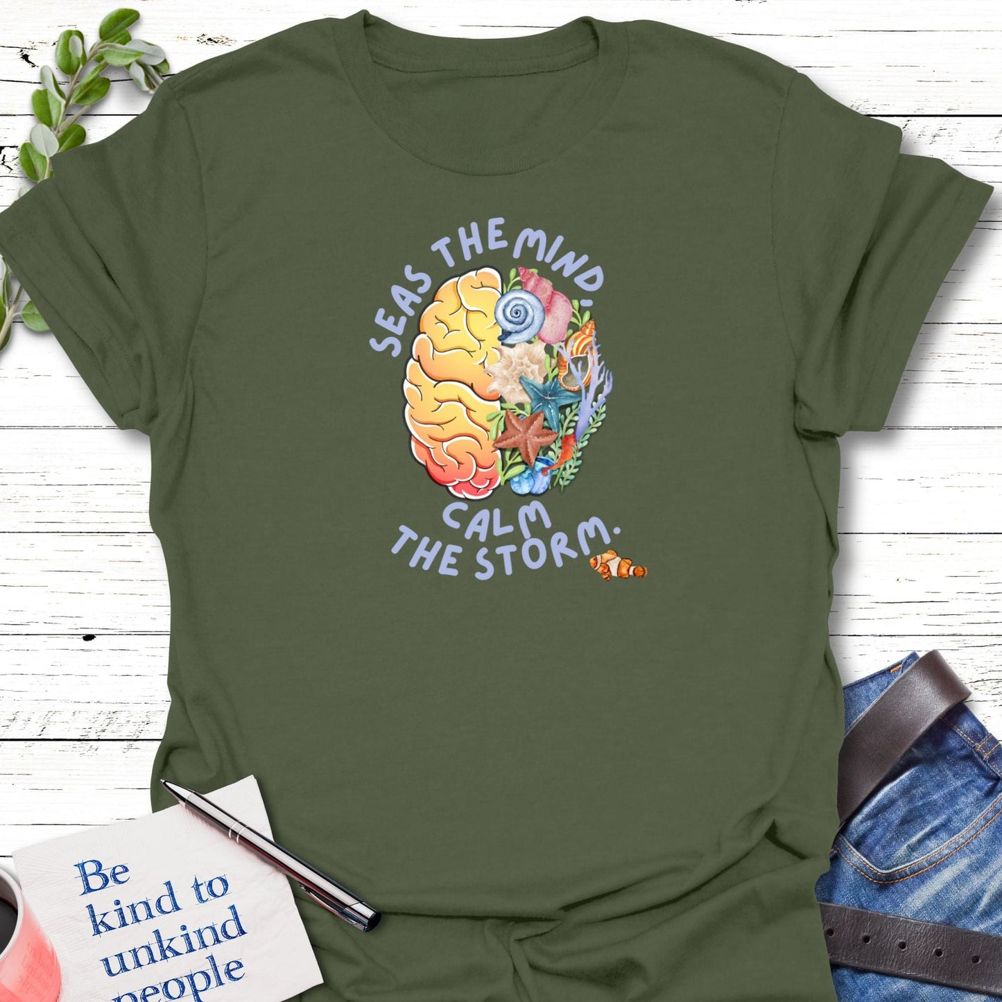 T-Shirt Military Green / S Mind the Seas T-Shirt Echo Kindness Printify