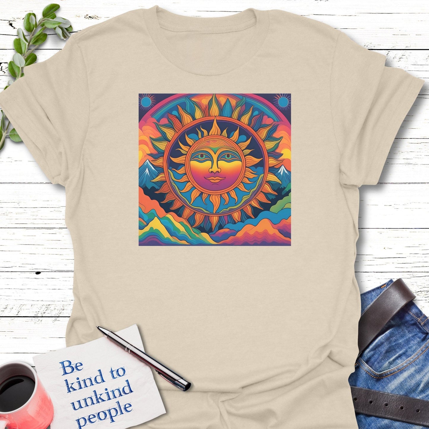 T-Shirt Natural / S Mountain Sunshine T-Shirt Echo Kindness Printify