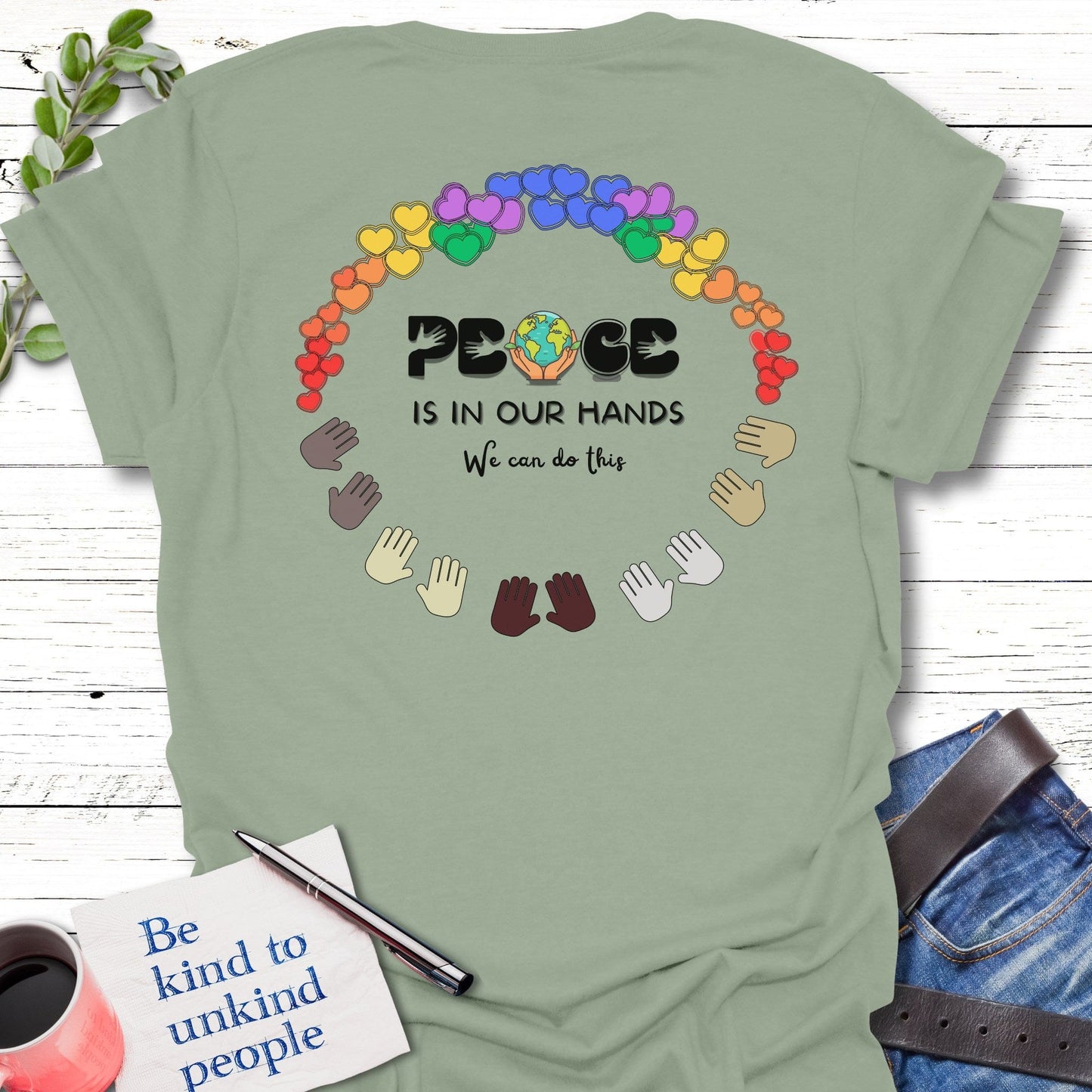 T-Shirt Sage / S Peaceful hands T-Shirt Echo Kindness Printify