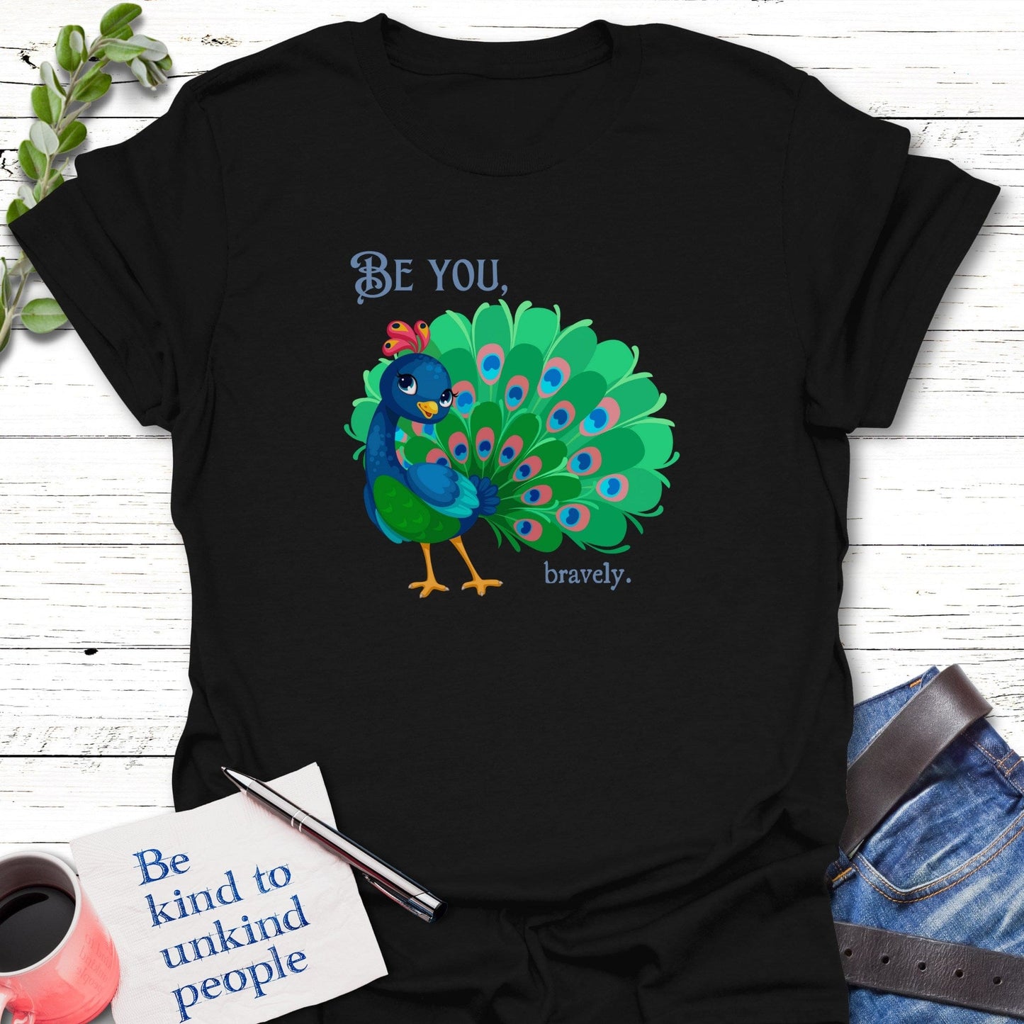 T-Shirt Black / S Peacock Power T-Shirt Echo Kindness Printify