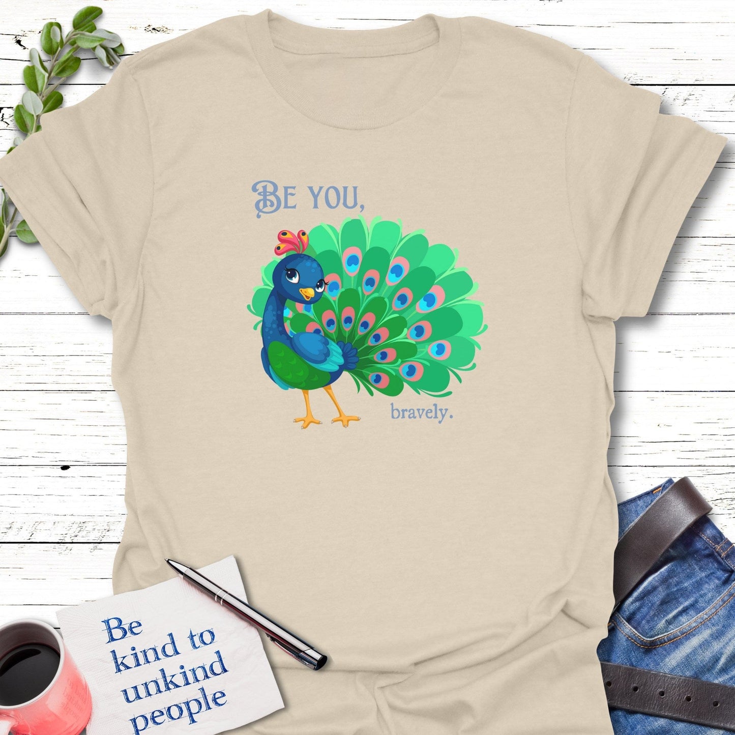 T-Shirt Natural / S Peacock Power T-Shirt Echo Kindness Printify