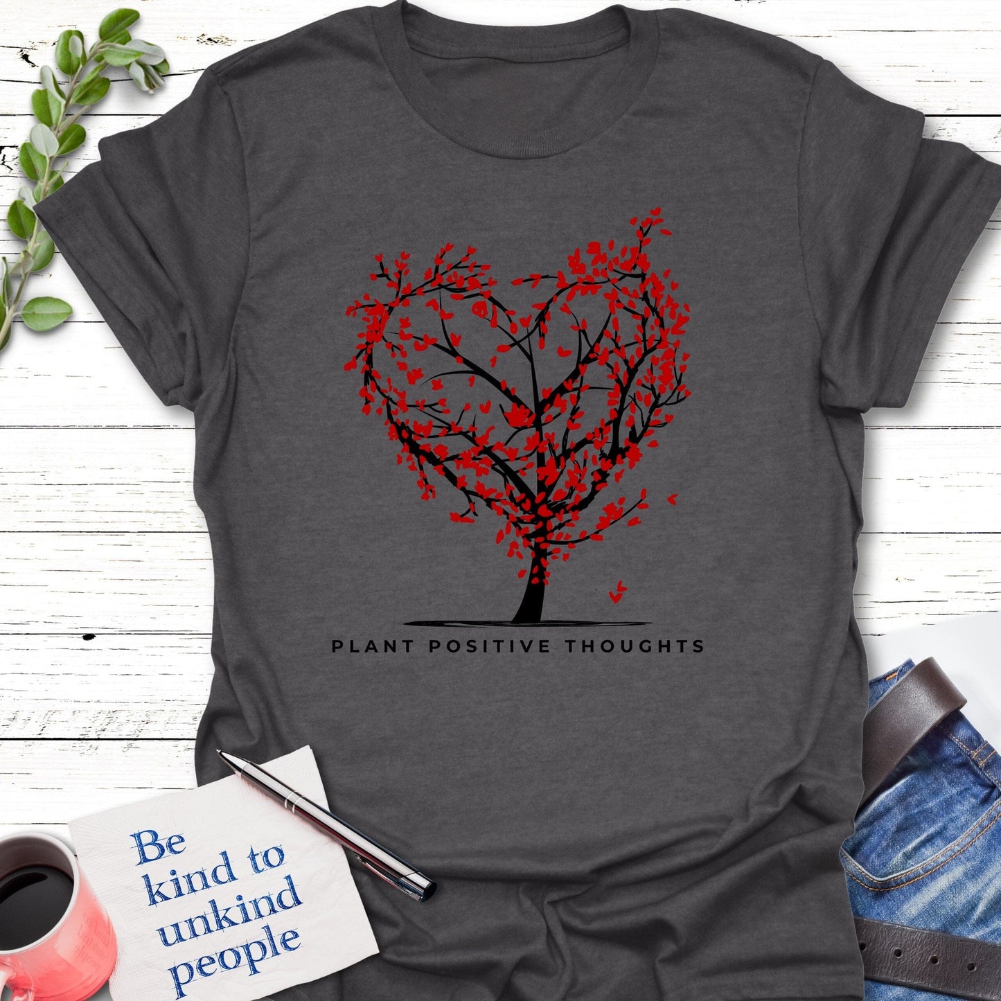 T-Shirt Graphite Heather / S Plant positive T-Shirt Echo Kindness Printify