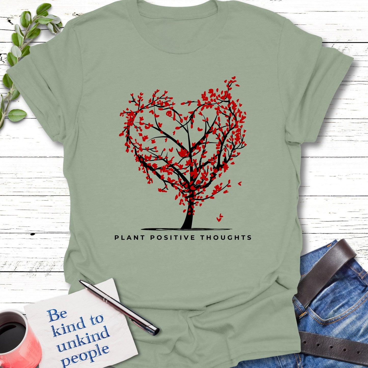 T-Shirt Sage / S Plant positive T-Shirt Echo Kindness Printify