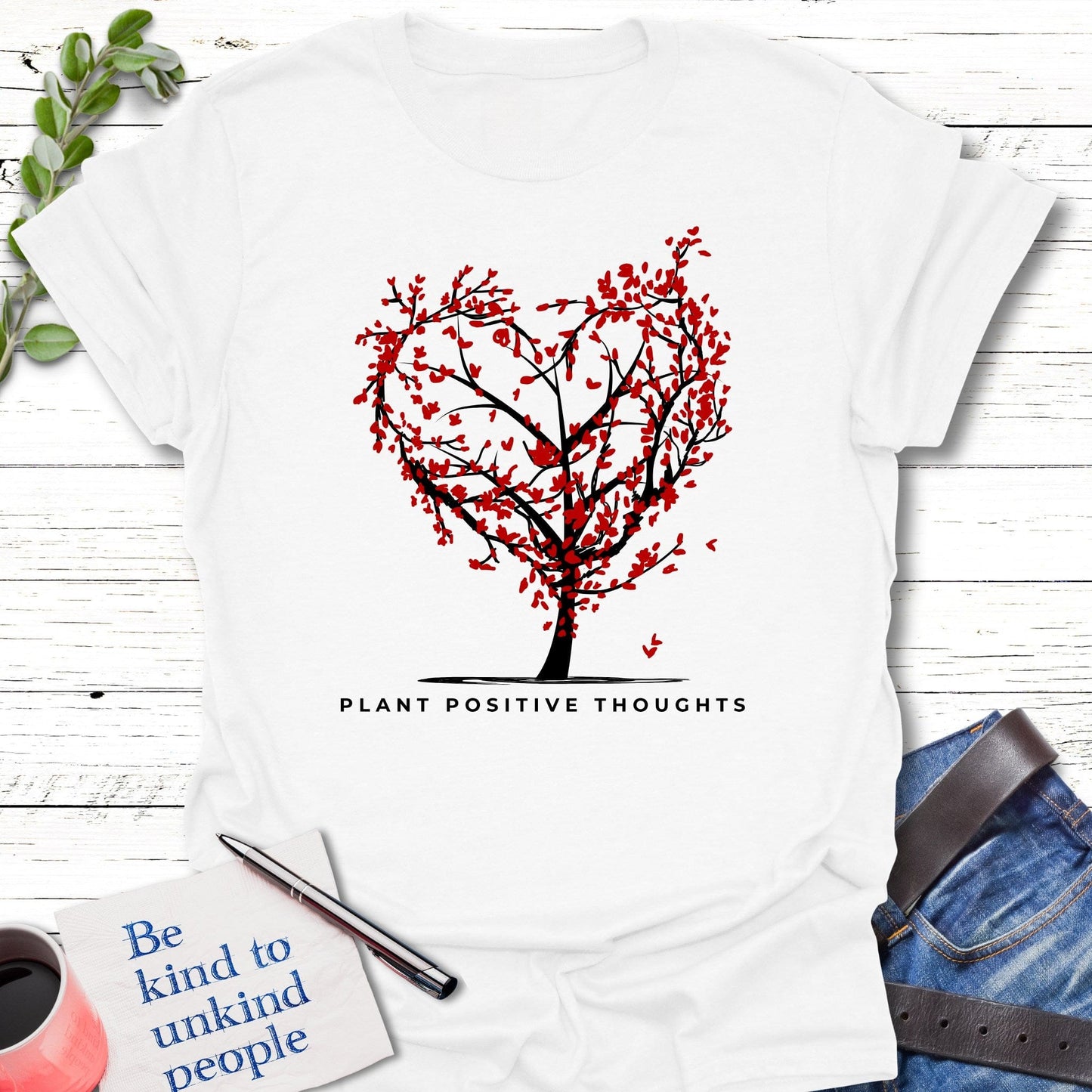 T-Shirt White / S Plant positive T-Shirt Echo Kindness Printify