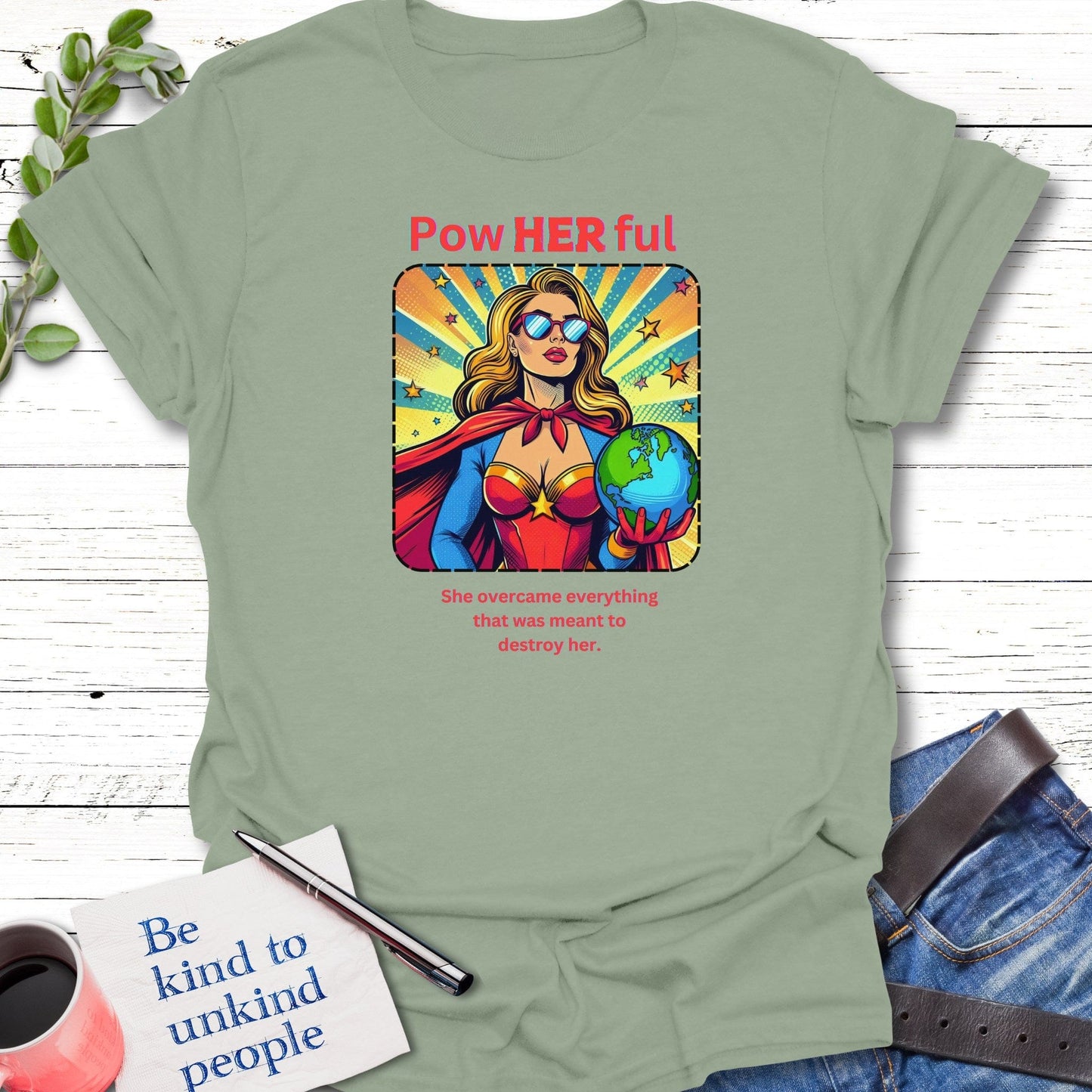 T-Shirt Sage / S Pow Her Full T-Shirt Echo Kindness Printify
