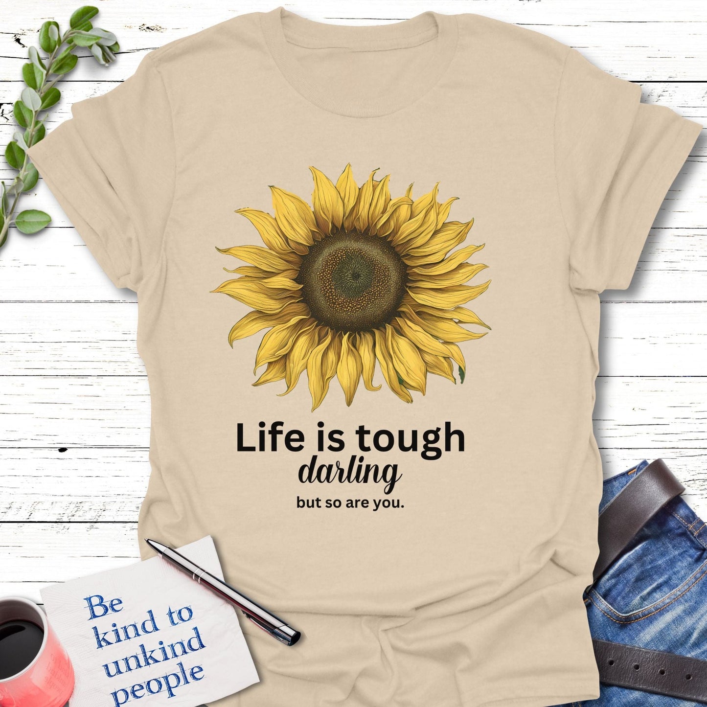 T-Shirt Sand / S Resilient Sunflower T-Shirt Echo Kindness Printify