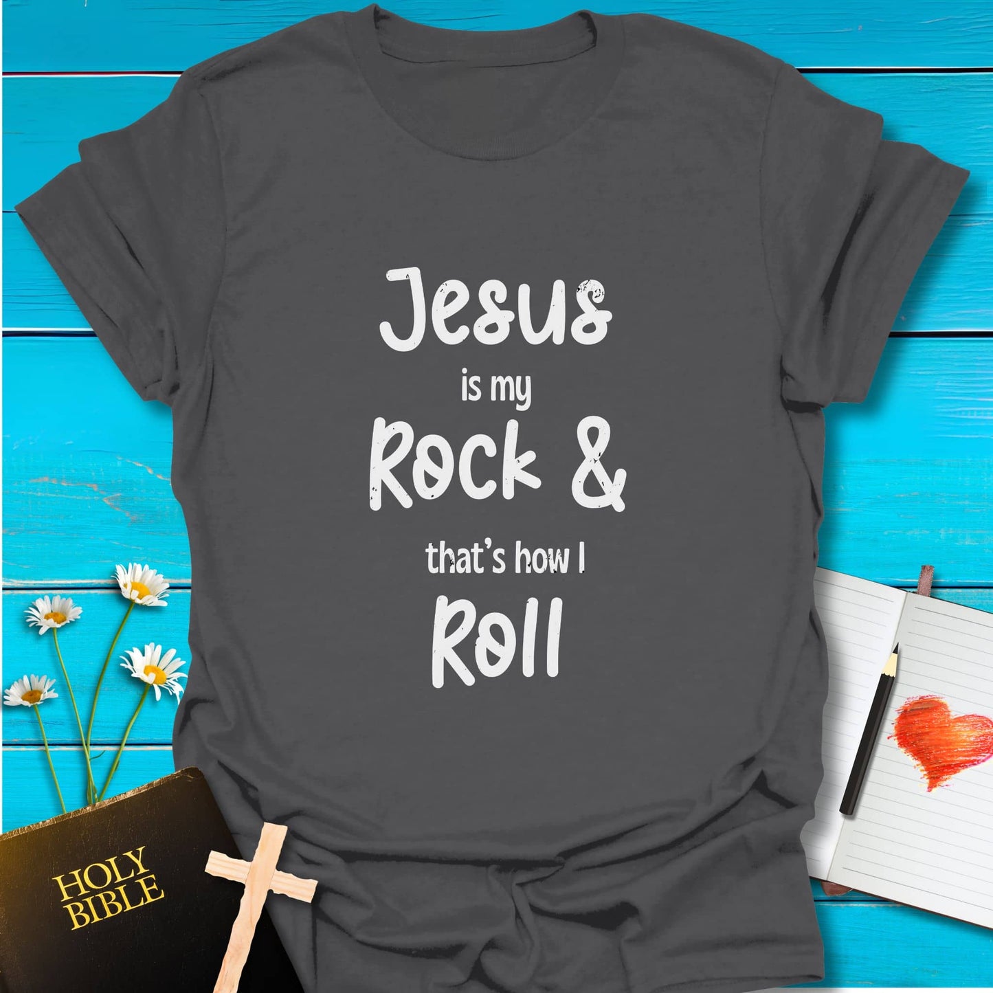 T-Shirt Charcoal / S Rock and Roll T-Shirt (Grunge effect) Echo Kindness Printify