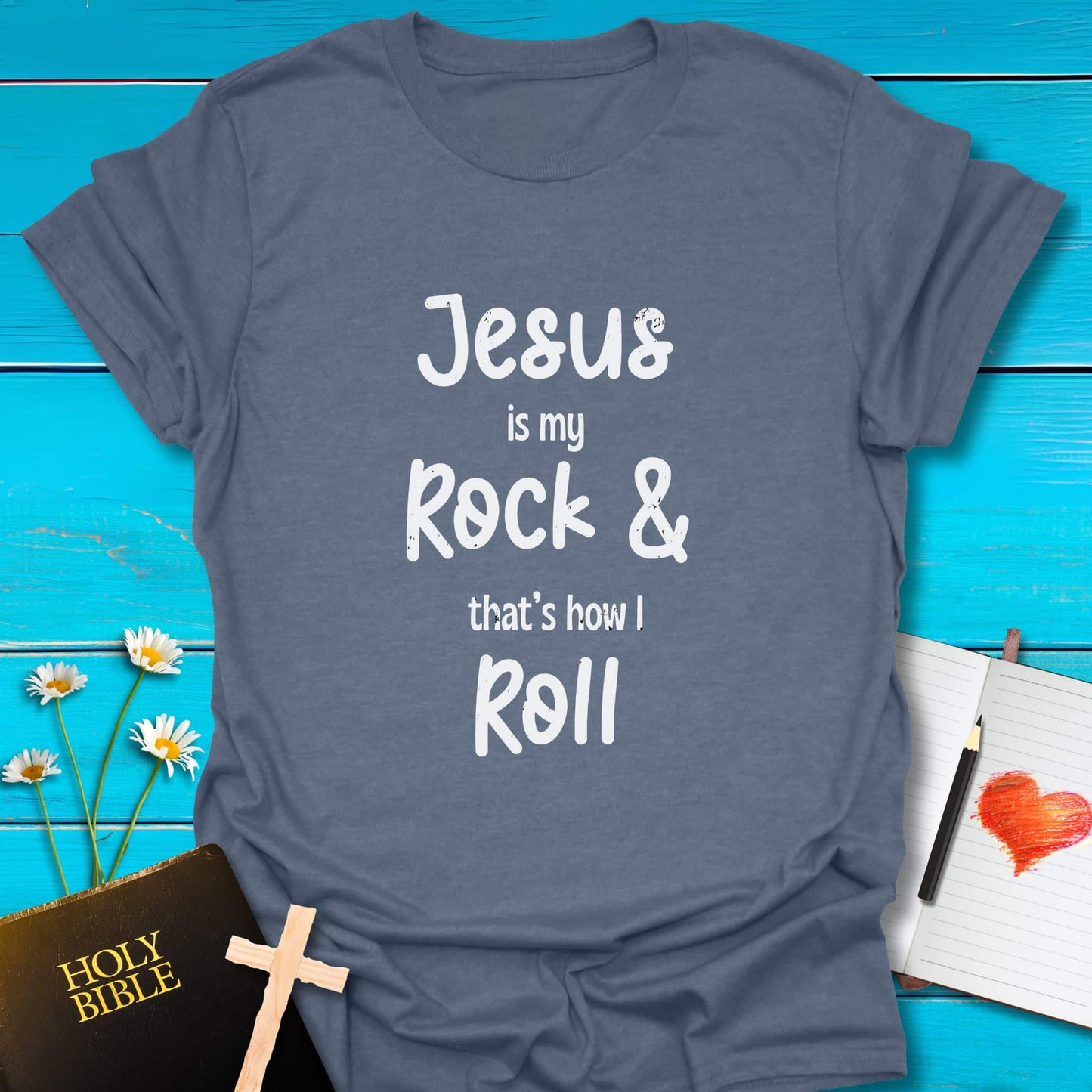 T-Shirt Heather indigo / S Rock and Roll T-Shirt (Grunge effect) Echo Kindness Printify