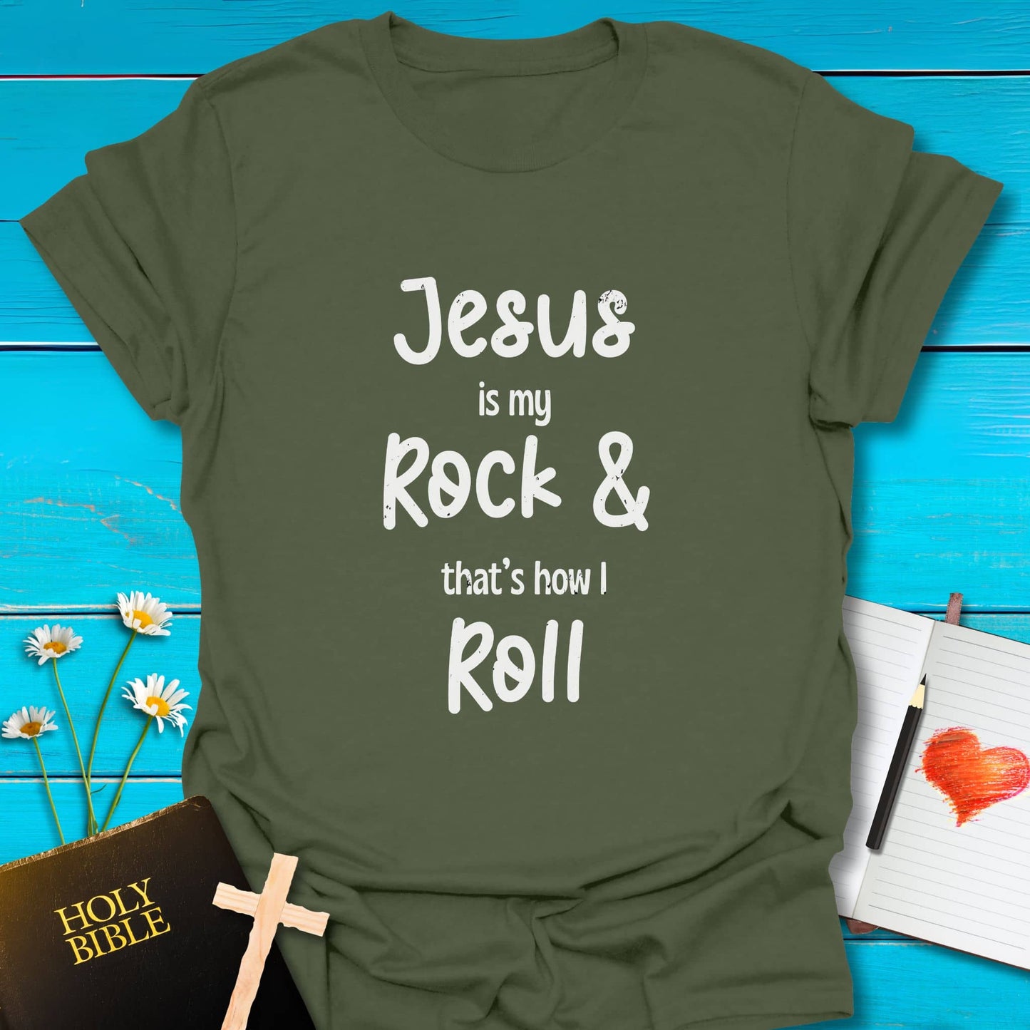 T-Shirt Military Green / S Rock and Roll T-Shirt (Grunge effect) Echo Kindness Printify