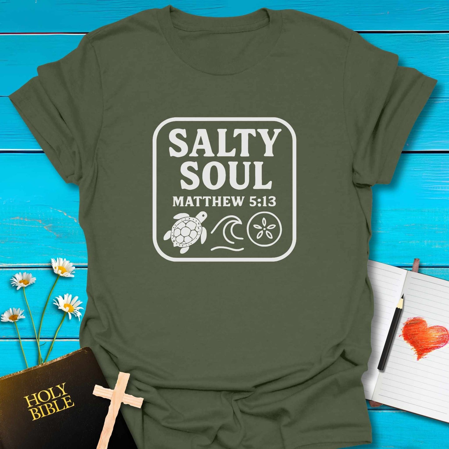 T-Shirt Military Green / S Salty Soul T-Shirt Echo Kindness Printify