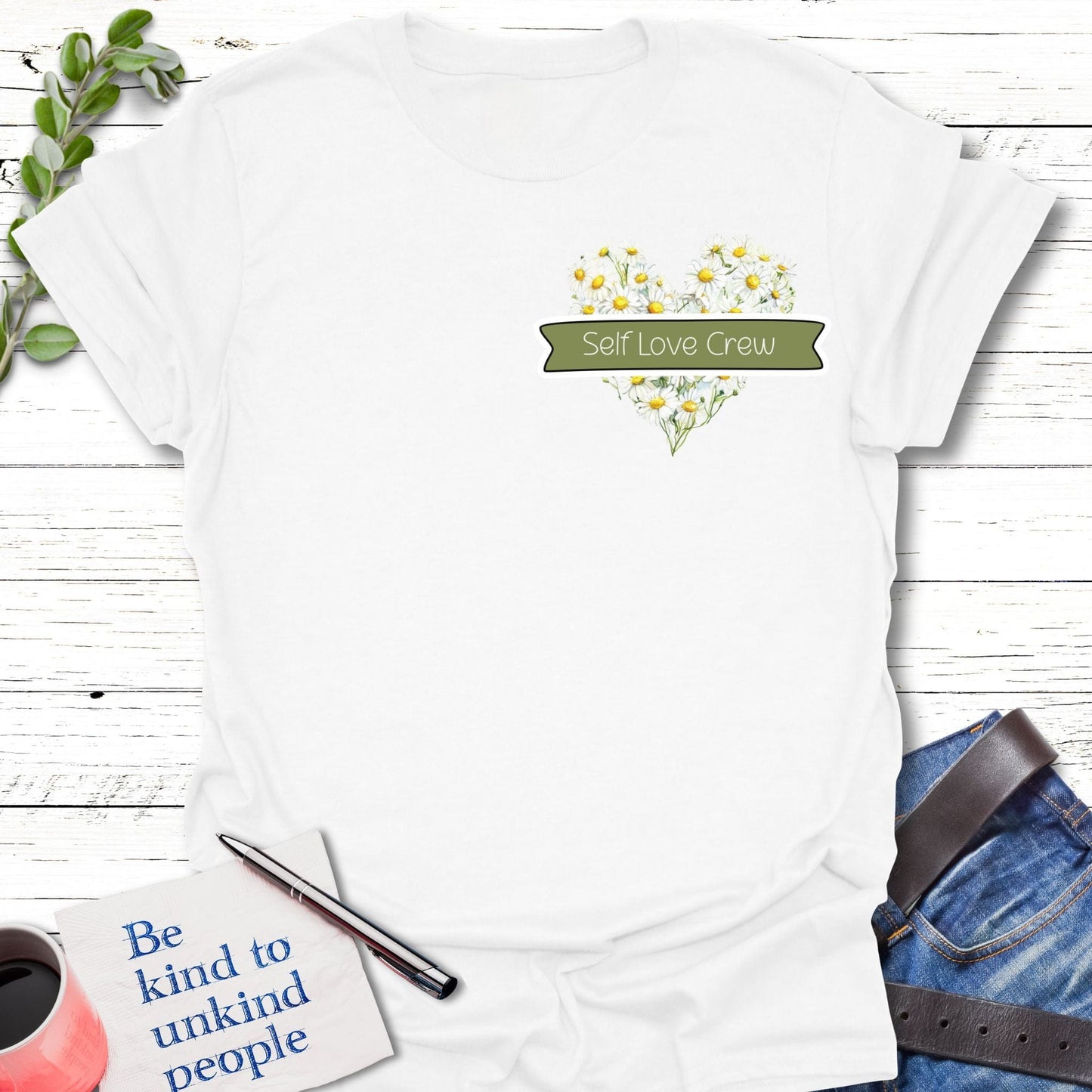 T-Shirt White / S Self Love Crew T-Shirt Echo Kindness Printify