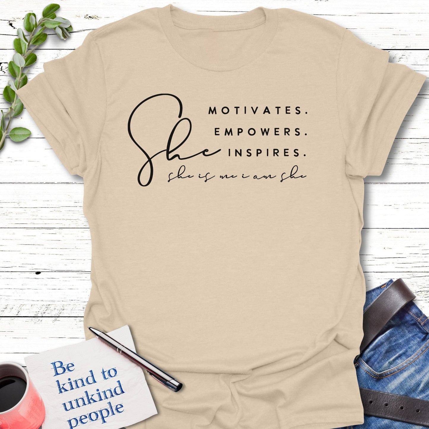 T-Shirt Sand / S She is T-Shirt Echo Kindness Printify
