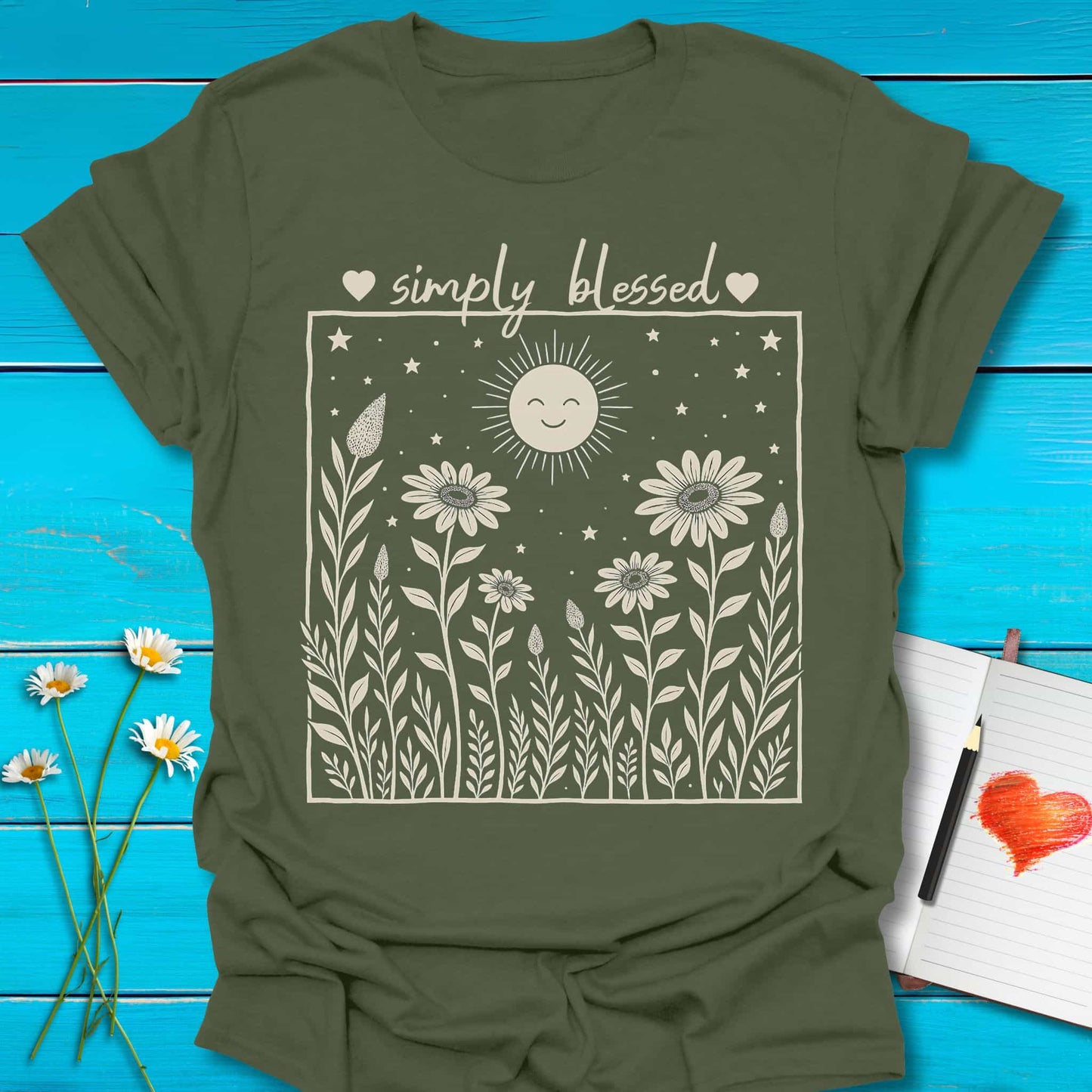 T-Shirt Military Green / S Simply Blessed T-Shirt Echo Kindness Printify