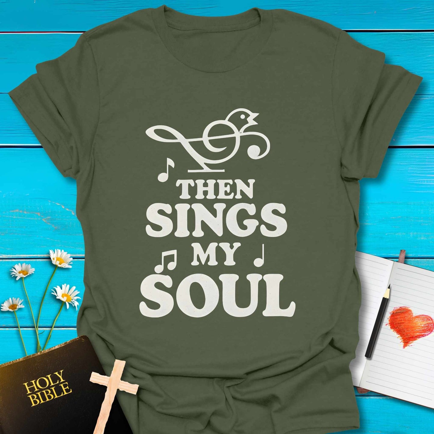 T-Shirt Military Green / S Sings My Soul T-Shirt Echo Kindness Printify
