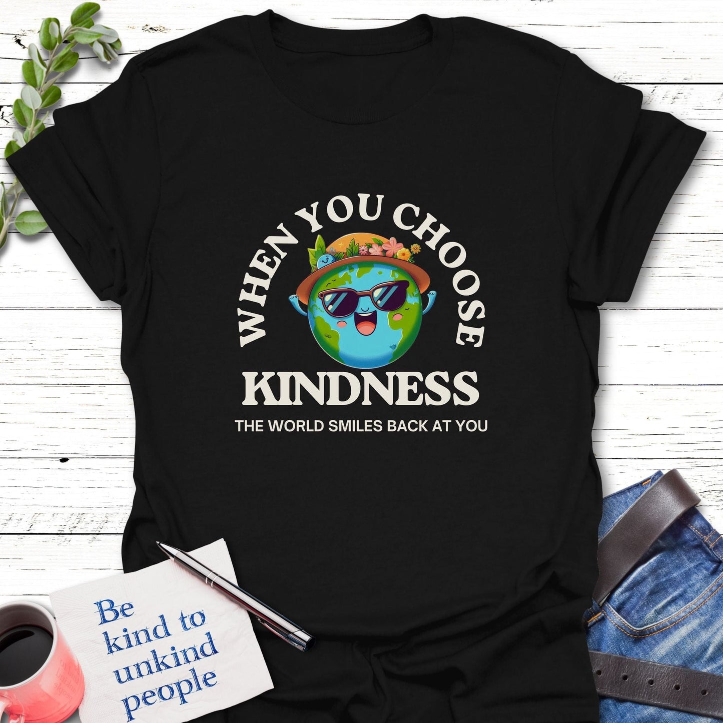 T-Shirt S / Black Smiling Earth T-Shirt Echo Kindness Printify