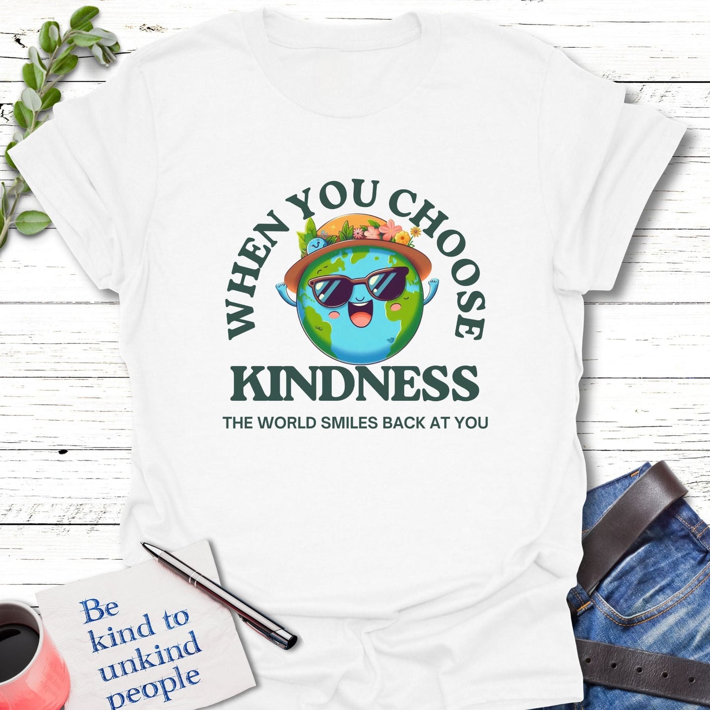 T-Shirt S / White Smiling Earth T-Shirt Echo Kindness Printify