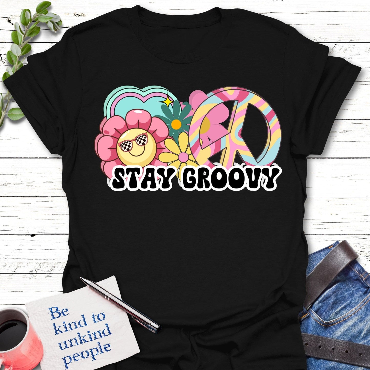 T-Shirt Black / S Stay Groovy T-Shirt Echo Kindness Printify