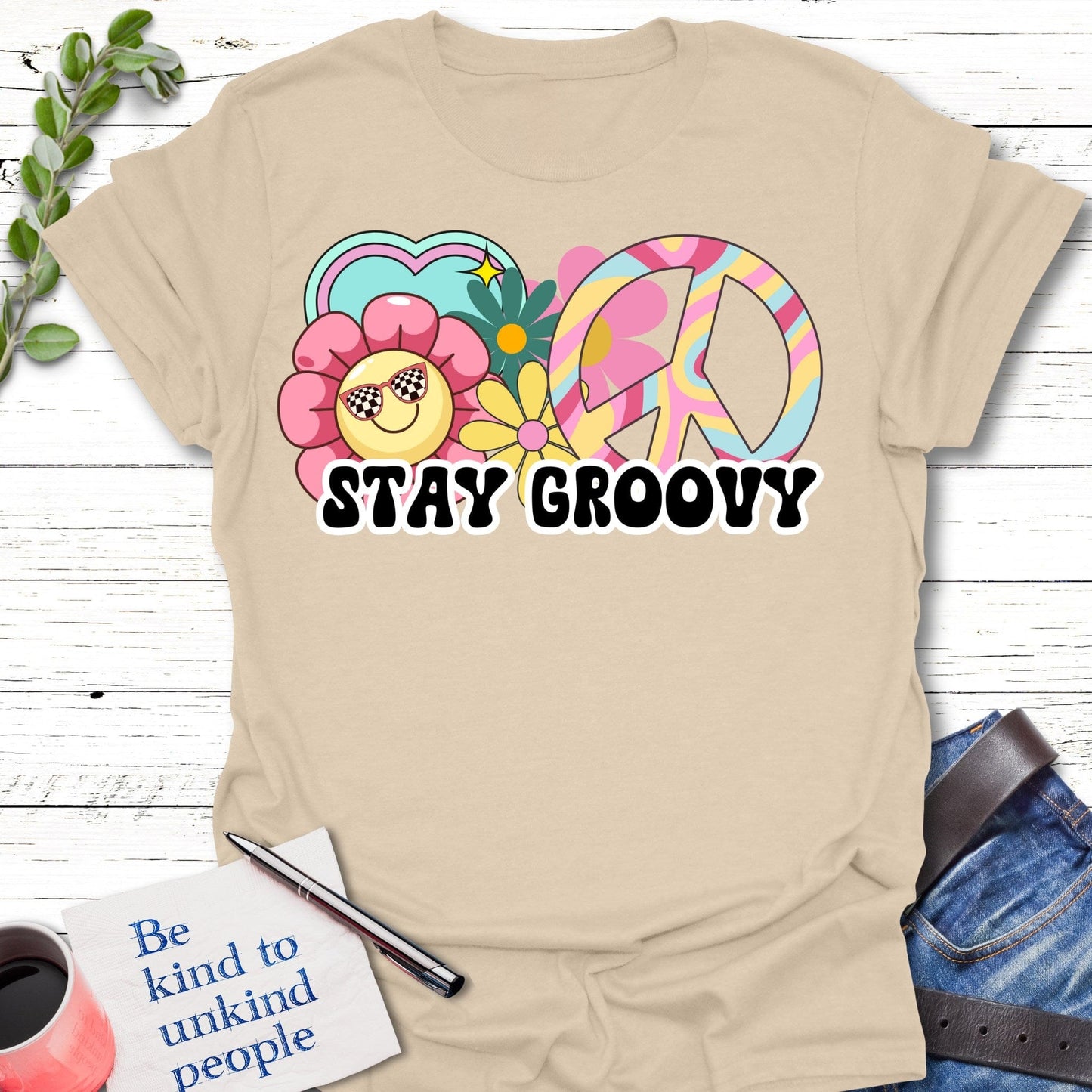 T-Shirt Sand / S Stay Groovy T-Shirt Echo Kindness Printify