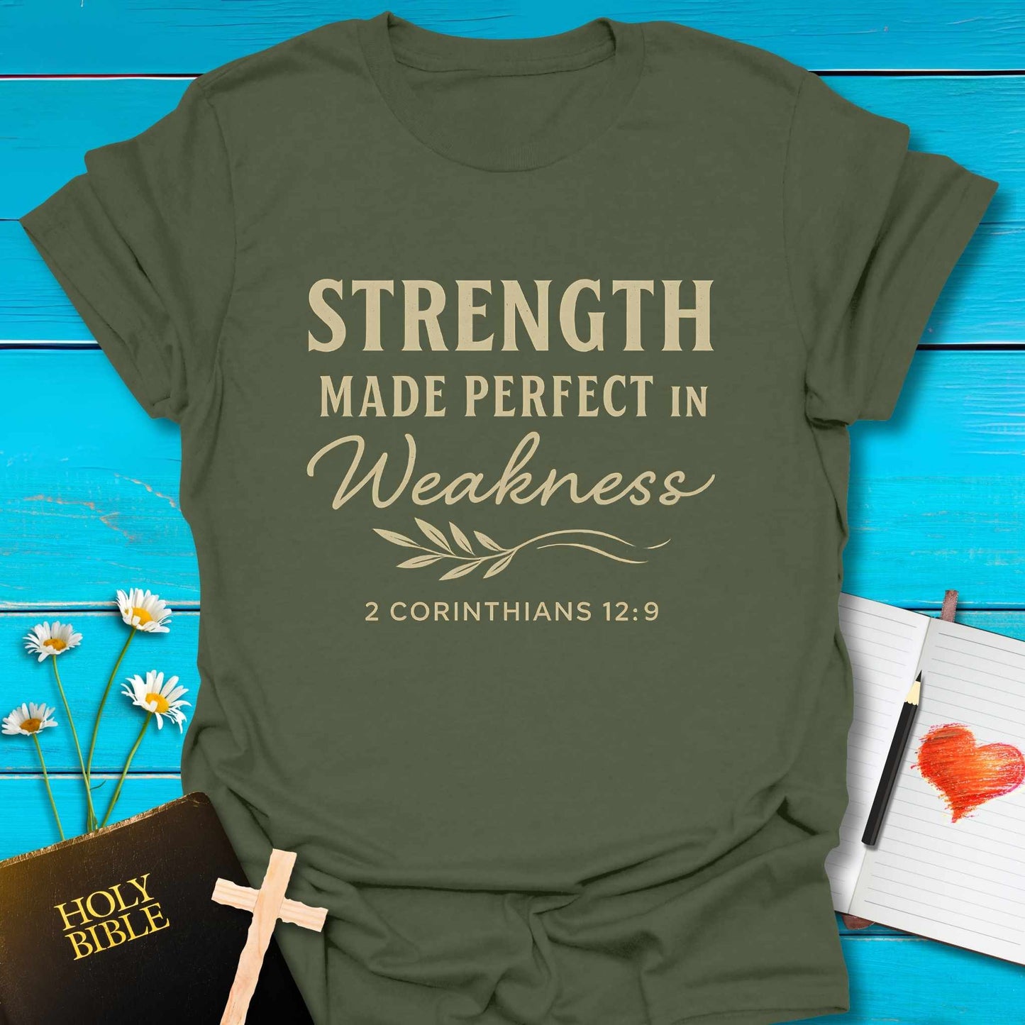 T-Shirt Military Green / S Strength in Weakness T-Shirt Echo Kindness Printify