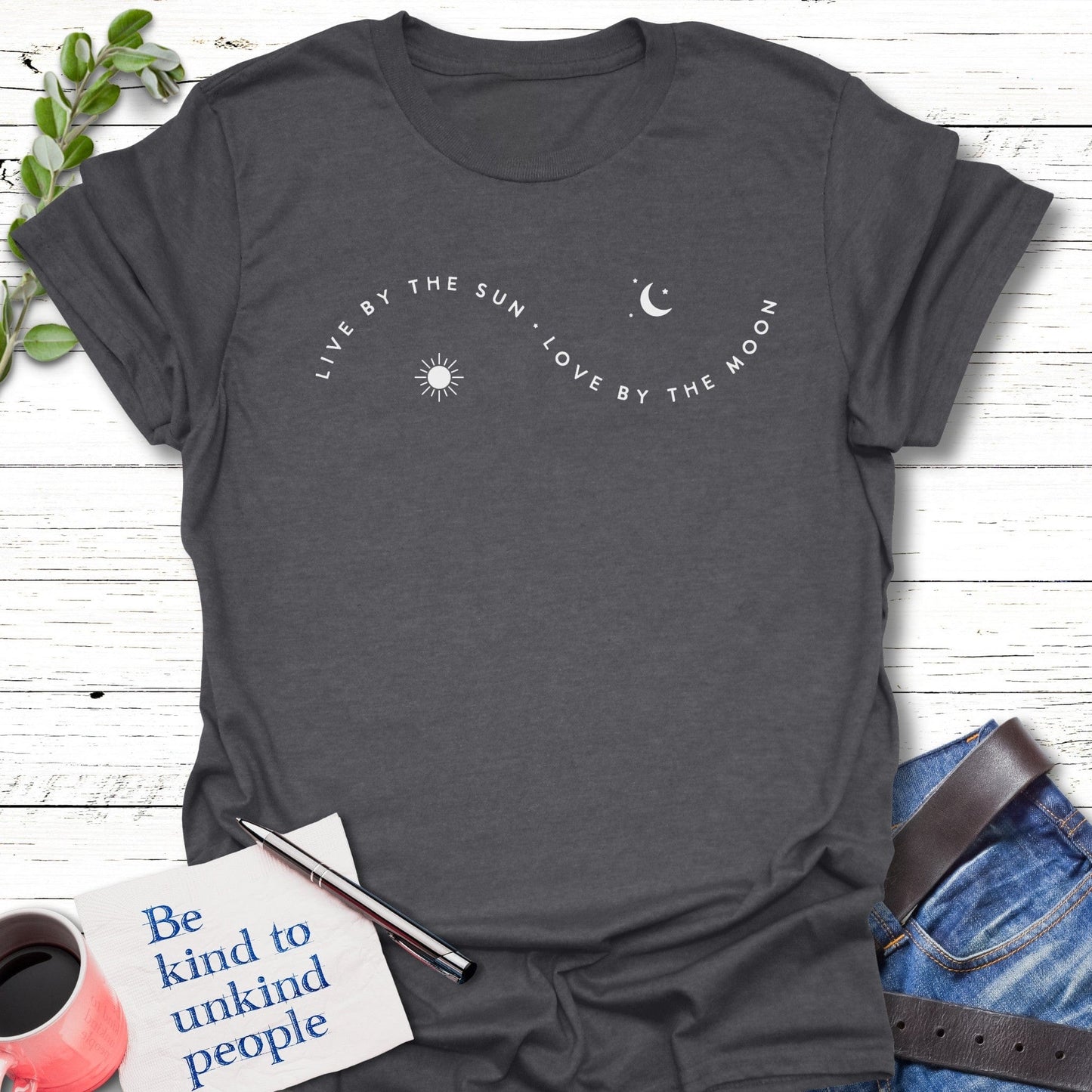 T-Shirt Dark Heather Grey / S Sun and Moon T-Shirt Echo Kindness Printify